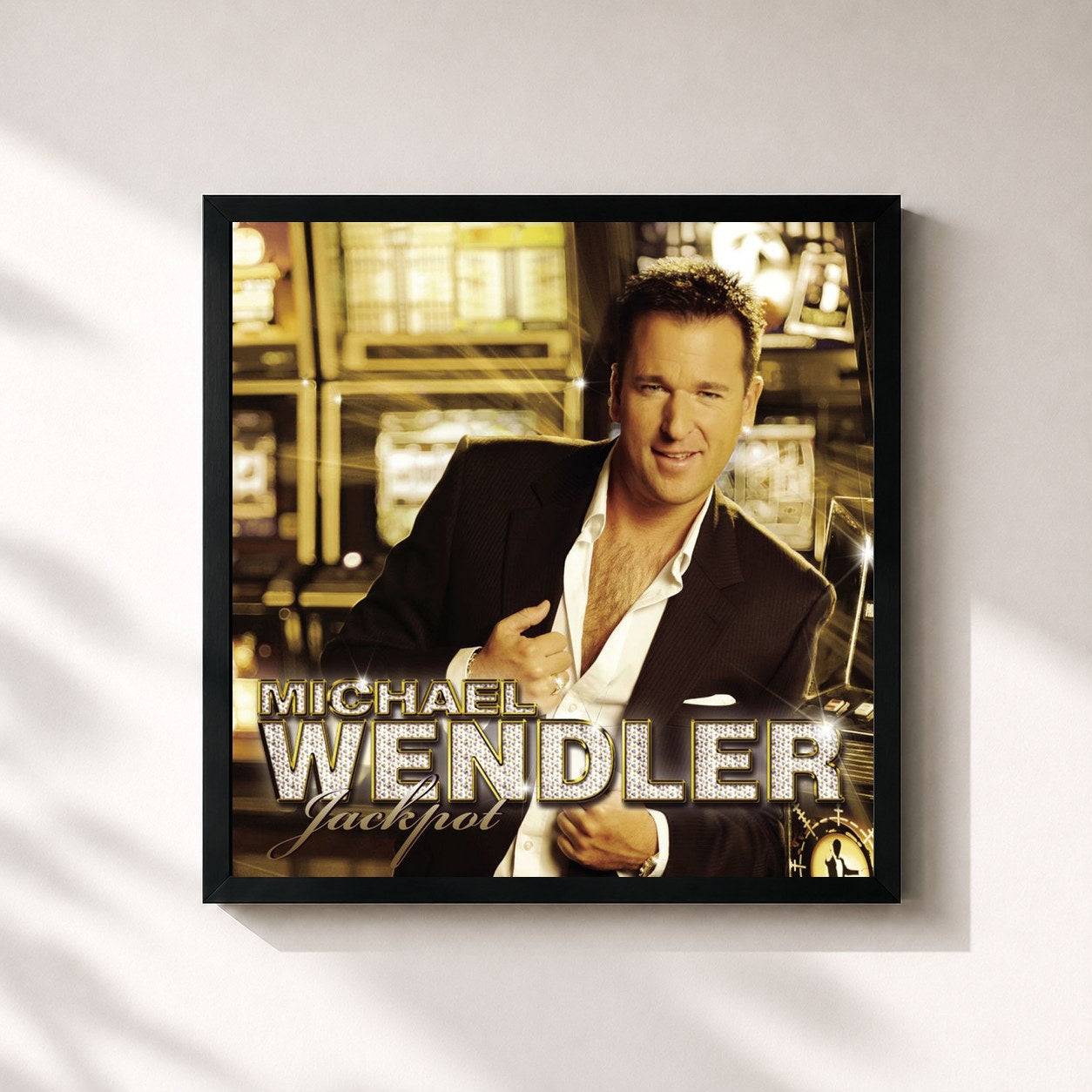 #noir Tableau carré de l'album Jackpot de Michael Wendler, cadre noir 32x32 cm