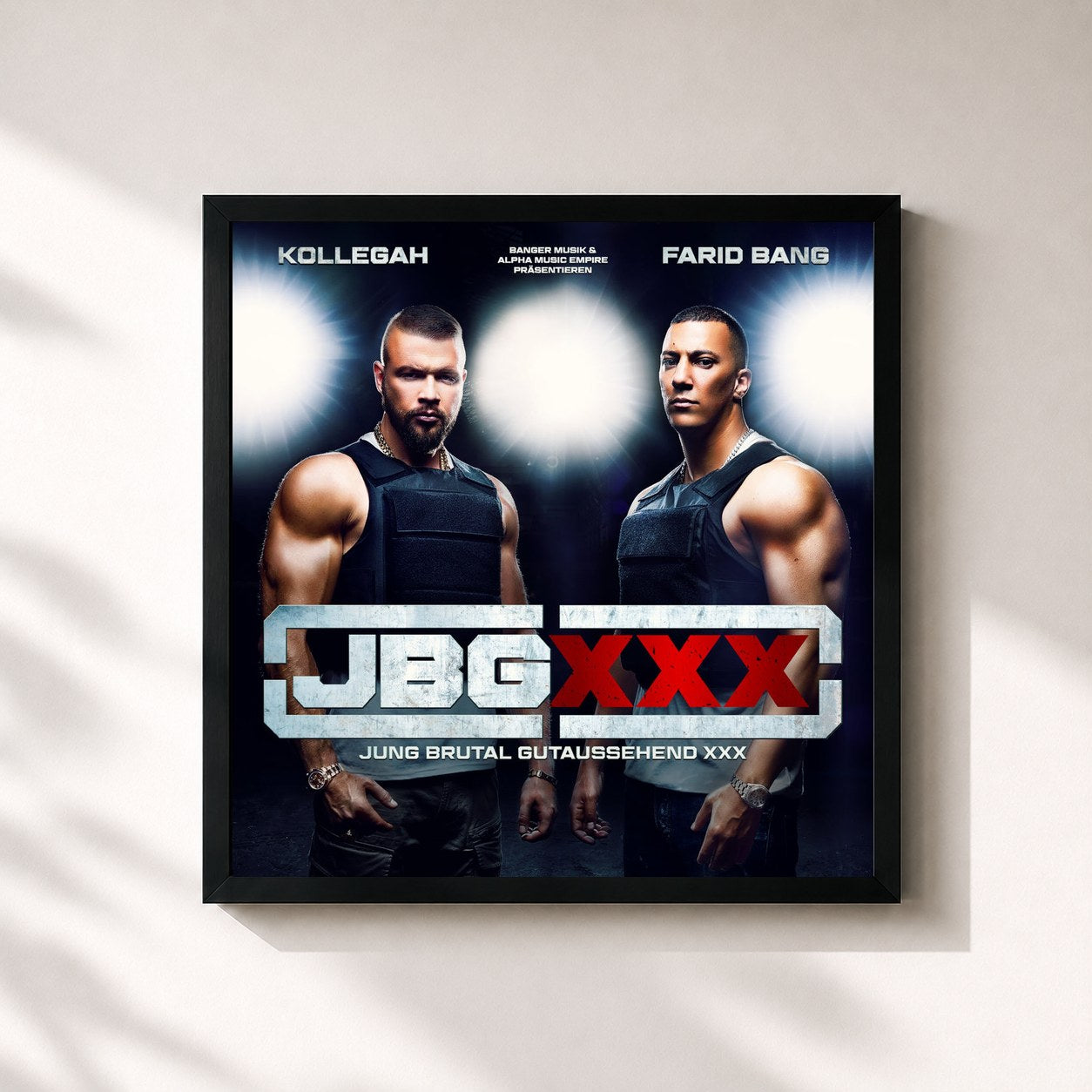 #noir Tableau carré de l'album Jung Brutal Gutaussehend XXX de Kollegah, cadre noir 32x32 cm