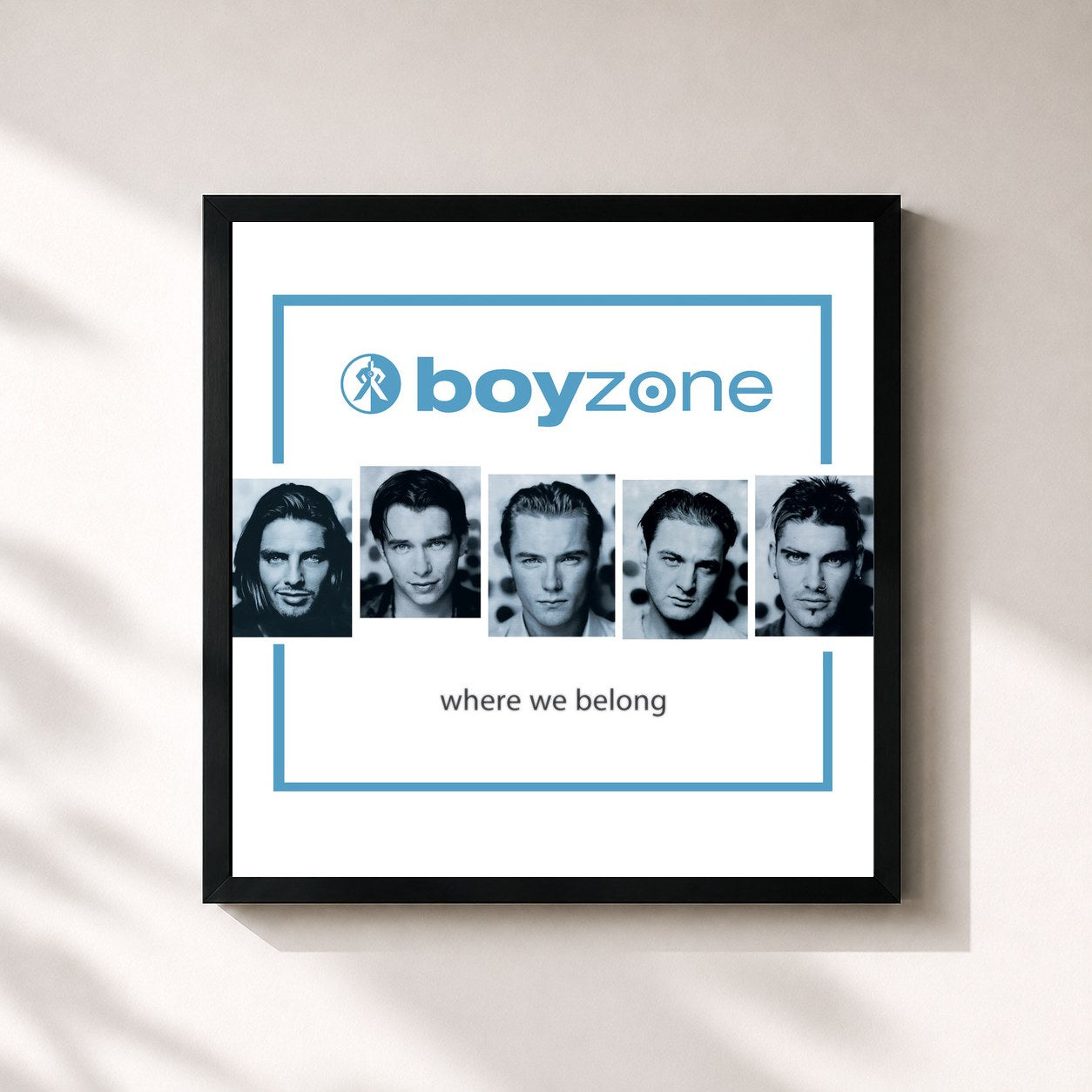 #noir Tableau carré de l'album Where We Belong de Boyzone, cadre noir 32x32 cm