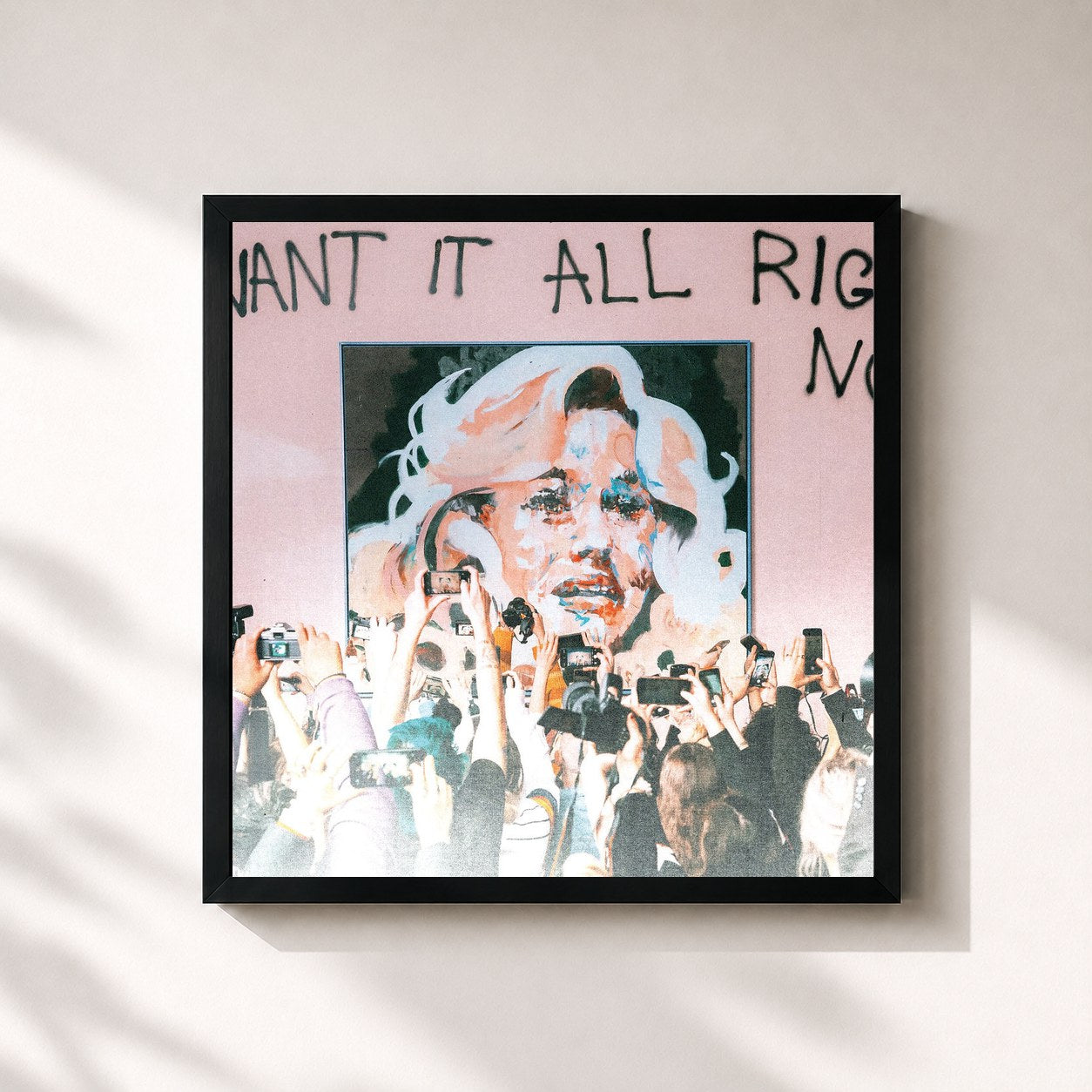 #noir Tableau carré de l'album I Want It All Right Now de Grouplove, cadre noir 32x32 cm
