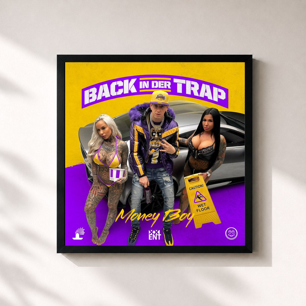 #noir Tableau carré de l'album Back in der Trap de Money Boy, cadre noir 32x32 cm