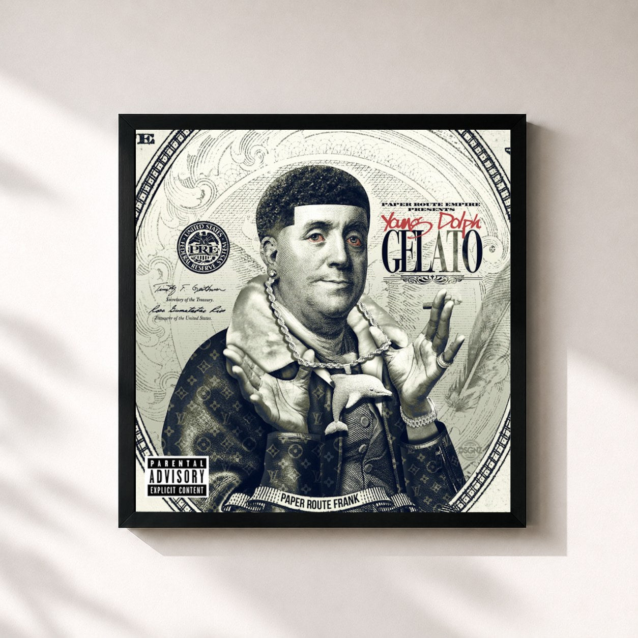 #noir Tableau carré de l'album Gelato de Young Dolph, cadre noir 32x32 cm