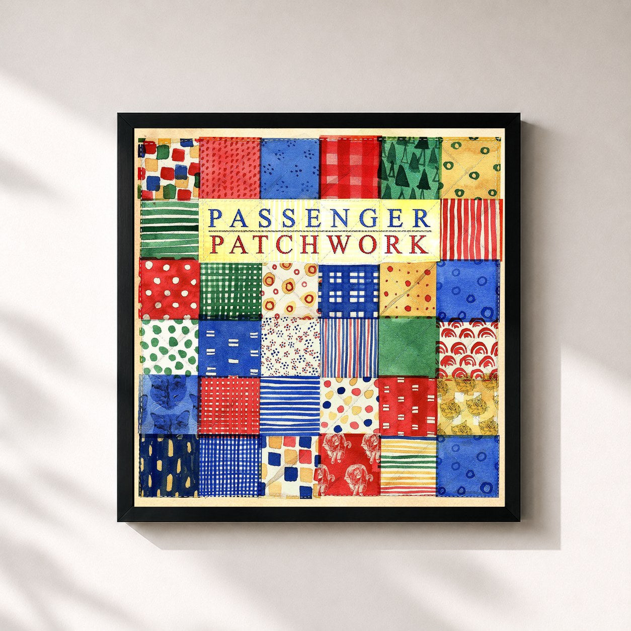 #noir Tableau carré de l'album Patchwork de Passenger, cadre noir 32x32 cm