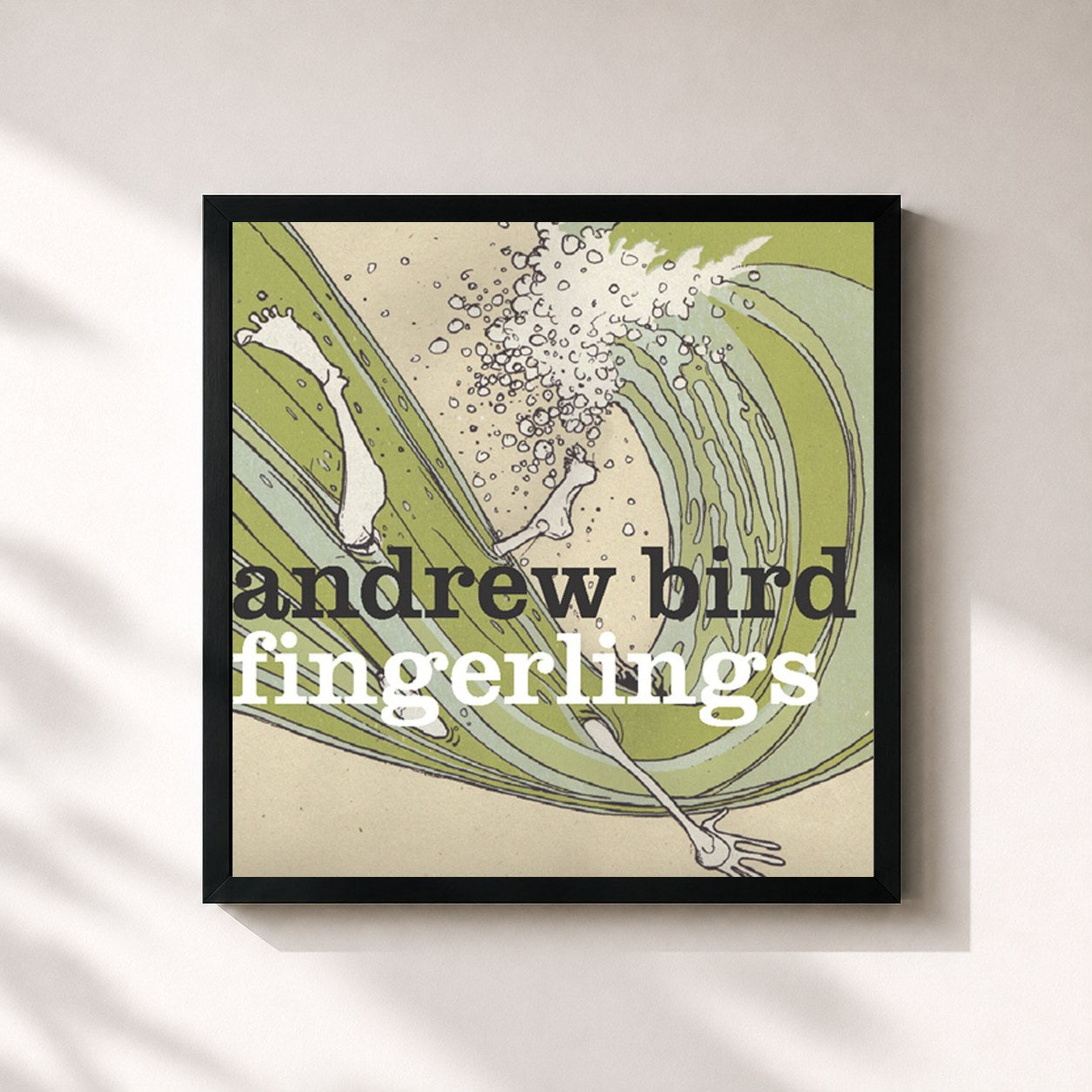 #noir Tableau carré de l'album Fingerlings de Andrew Bird, cadre noir 32x32 cm