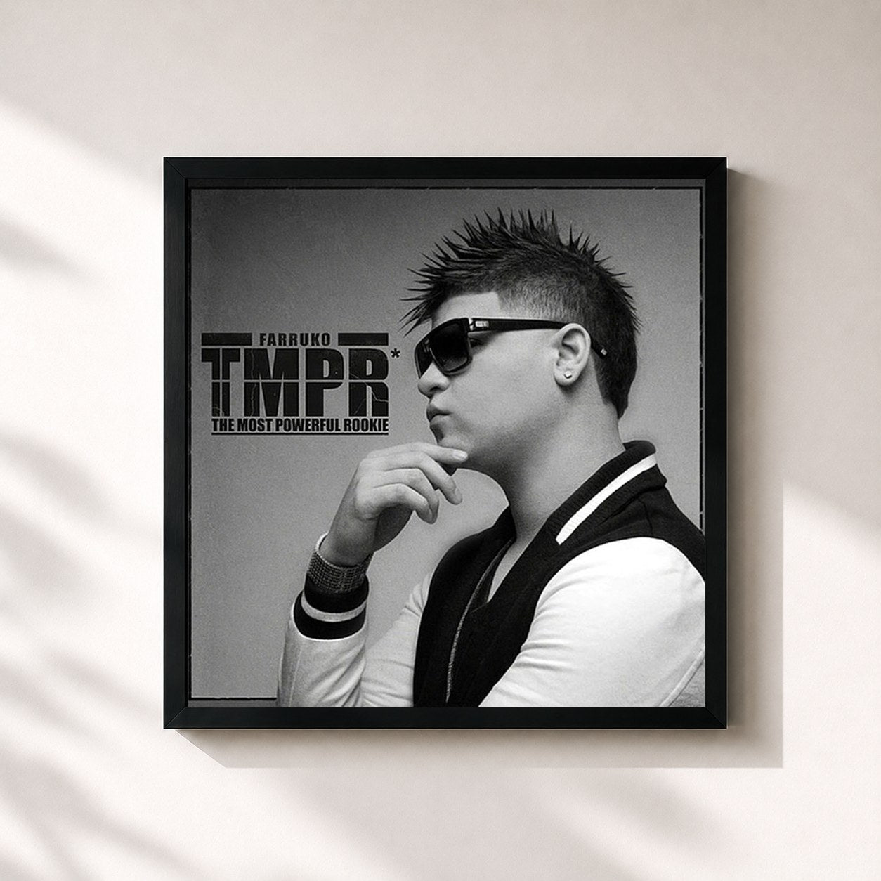 #noir Tableau carré de l'album TMPR The Most Powerful Rookie de Farruko, cadre noir 32x32 cm