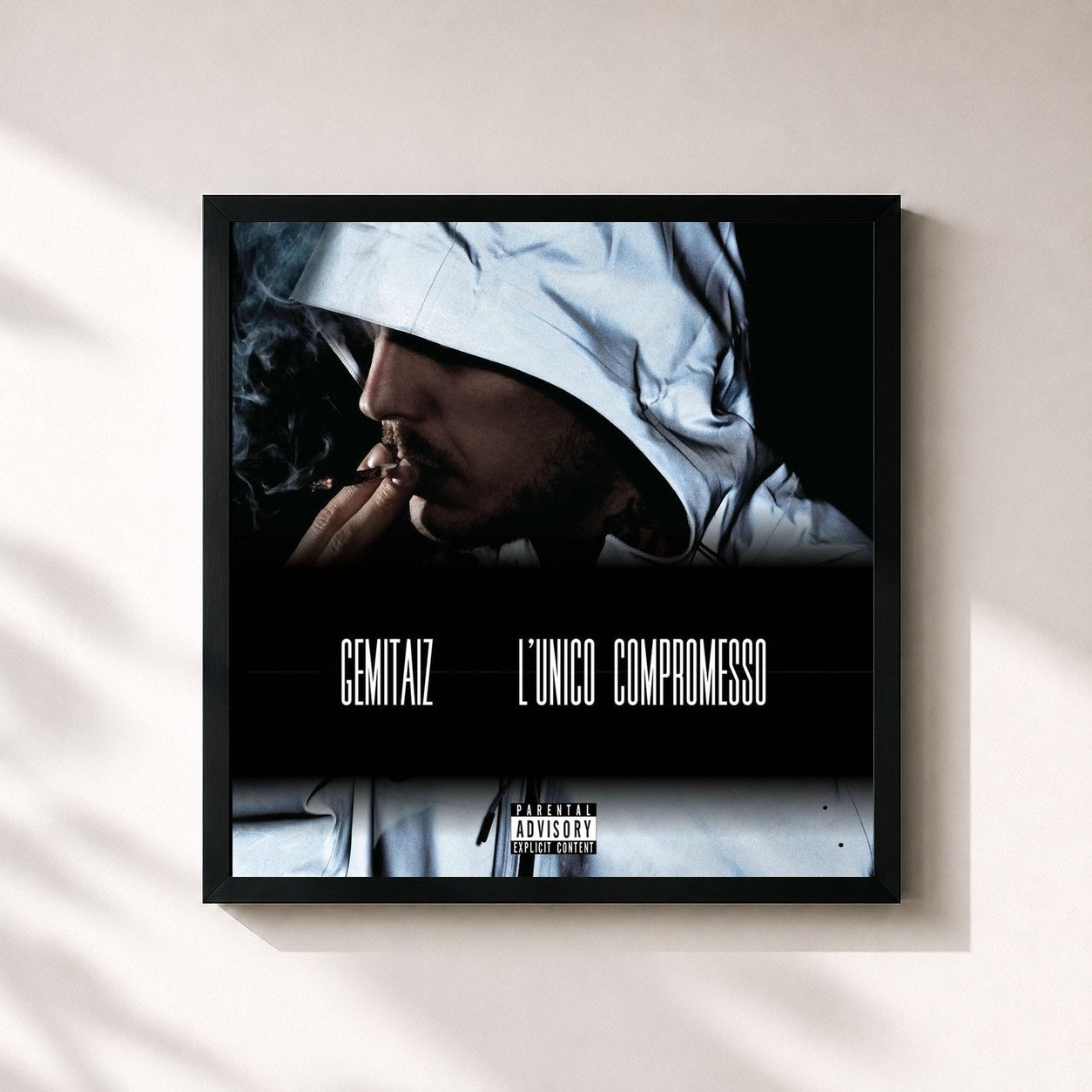#noir Tableau carré de l'album L'Unico Compromesso de Gemitaiz, cadre noir 32x32 cm