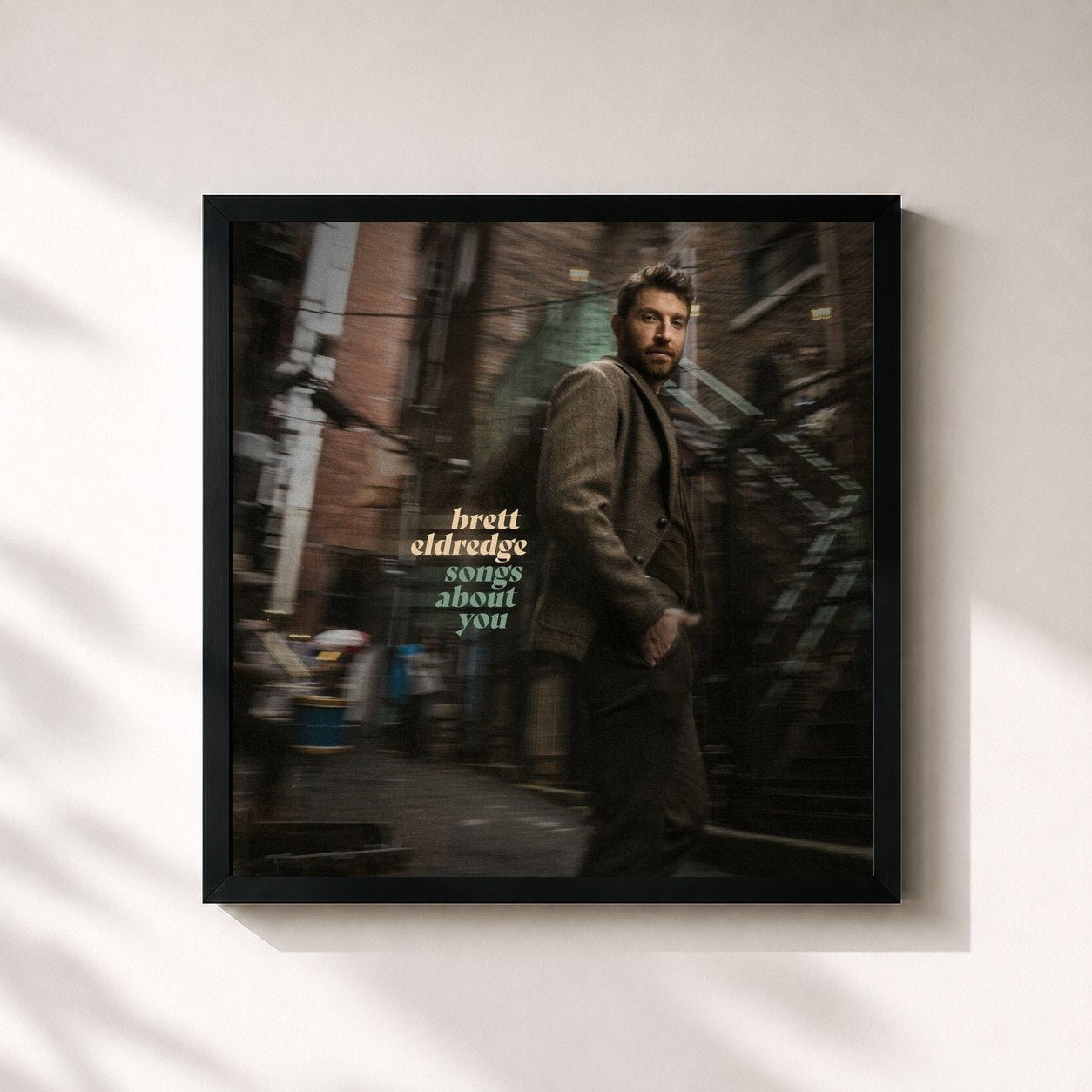 #noir Tableau carré de l'album Songs About You de Brett Eldredge, cadre noir 32x32 cm