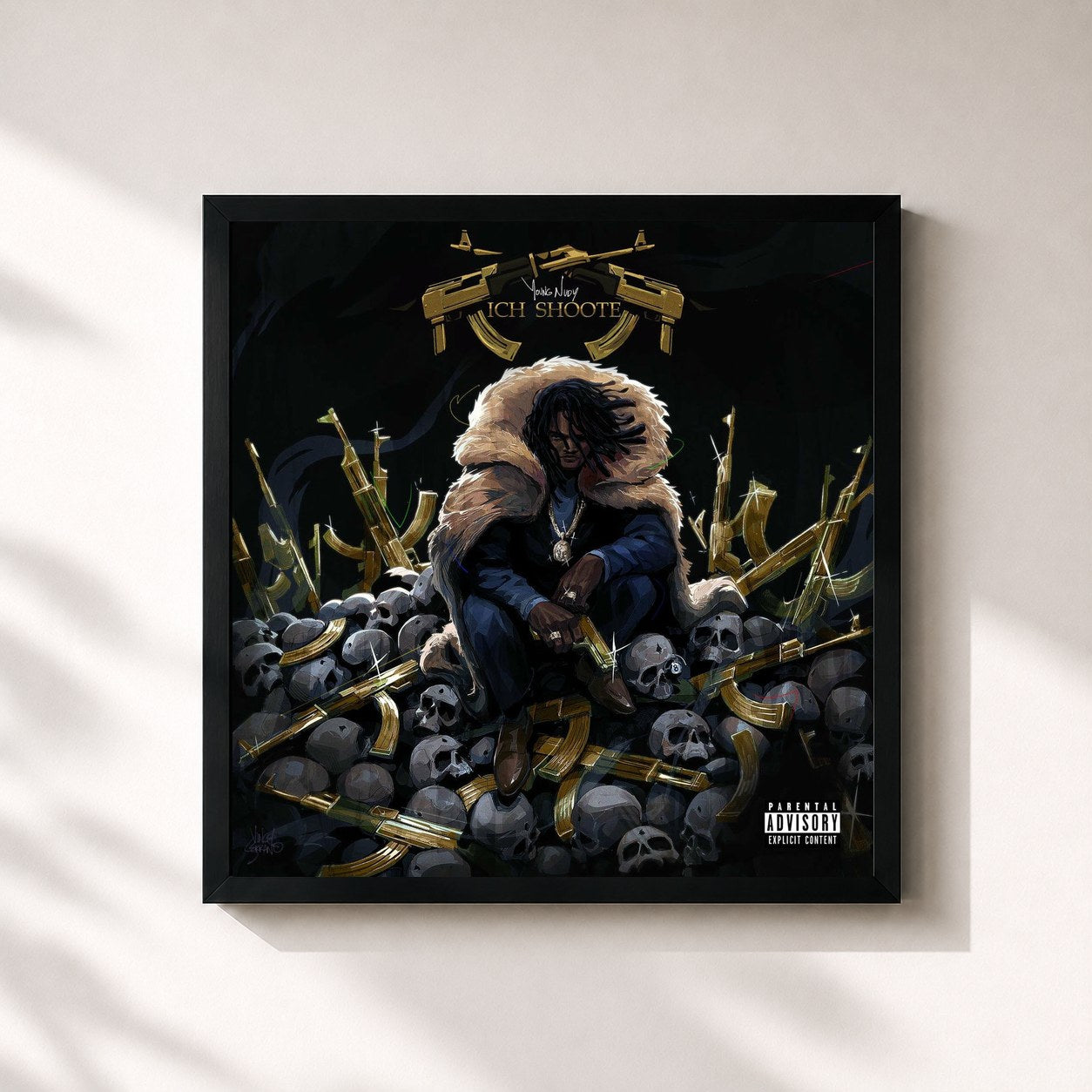 #noir Tableau carré de l'album Rich Shooter de Young Nudy, cadre noir 32x32 cm