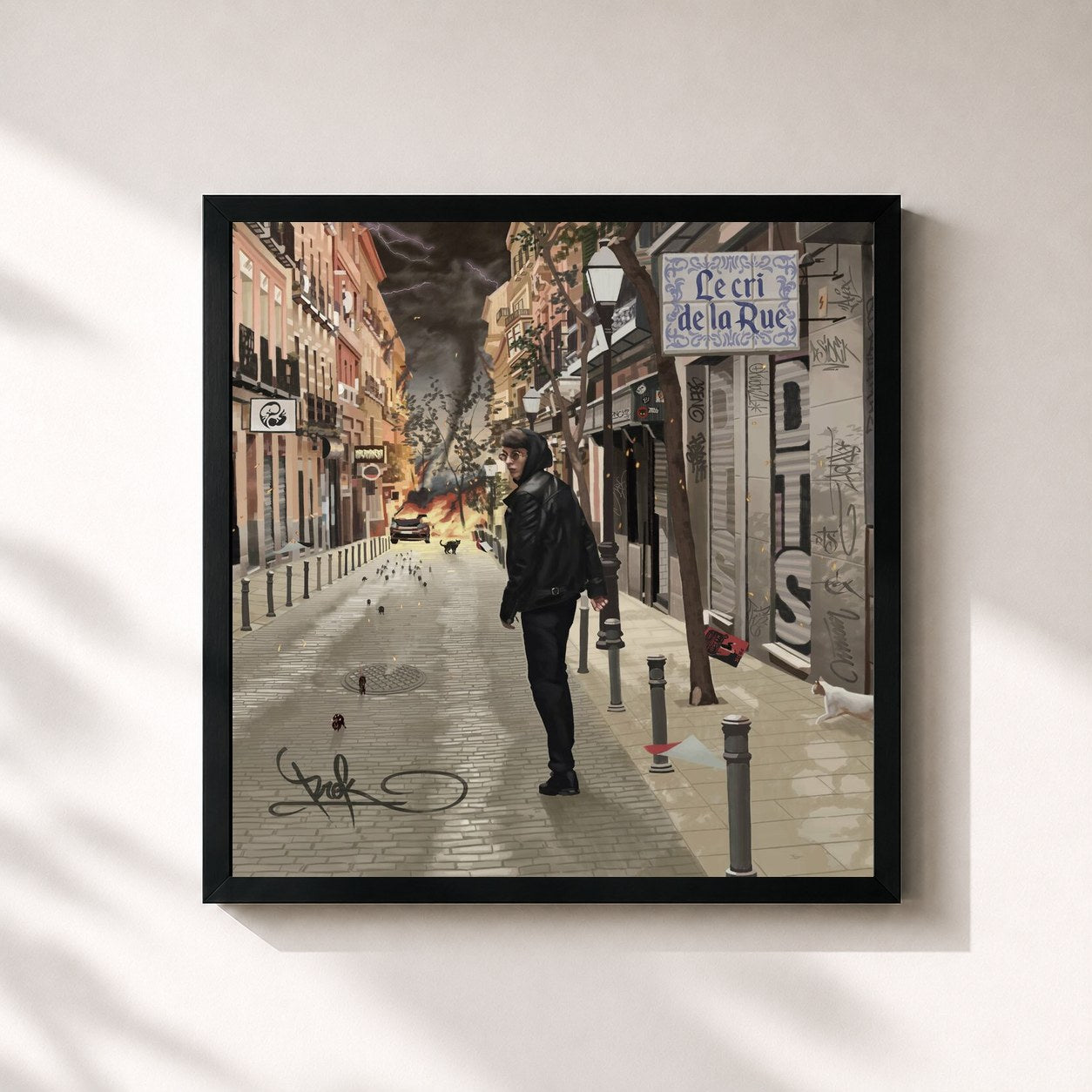 #noir Tableau carré de l'album Le cri de la Rue de Ayax y Prok, cadre noir 32x32 cm