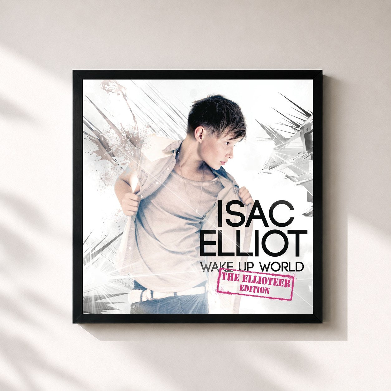 #noir Tableau carré de l'album Wake Up World de Isac Elliot, cadre noir 32x32 cm