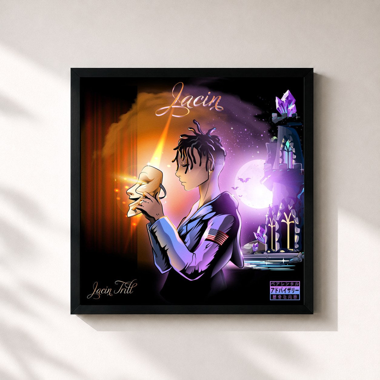 #noir Tableau carré de l'album Jacin de Jacin Trill, cadre noir 32x32 cm
