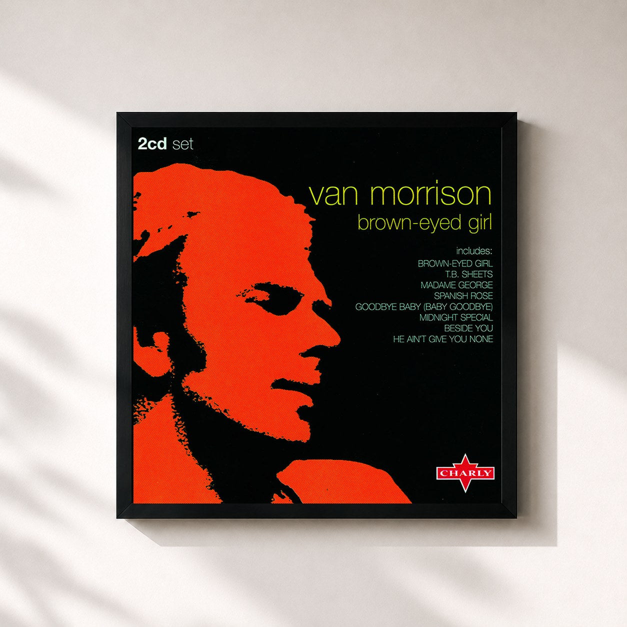 #noir Tableau carré de l'album Brown-Eyed Girl CD1 de Van Morrison, cadre noir 32x32 cm