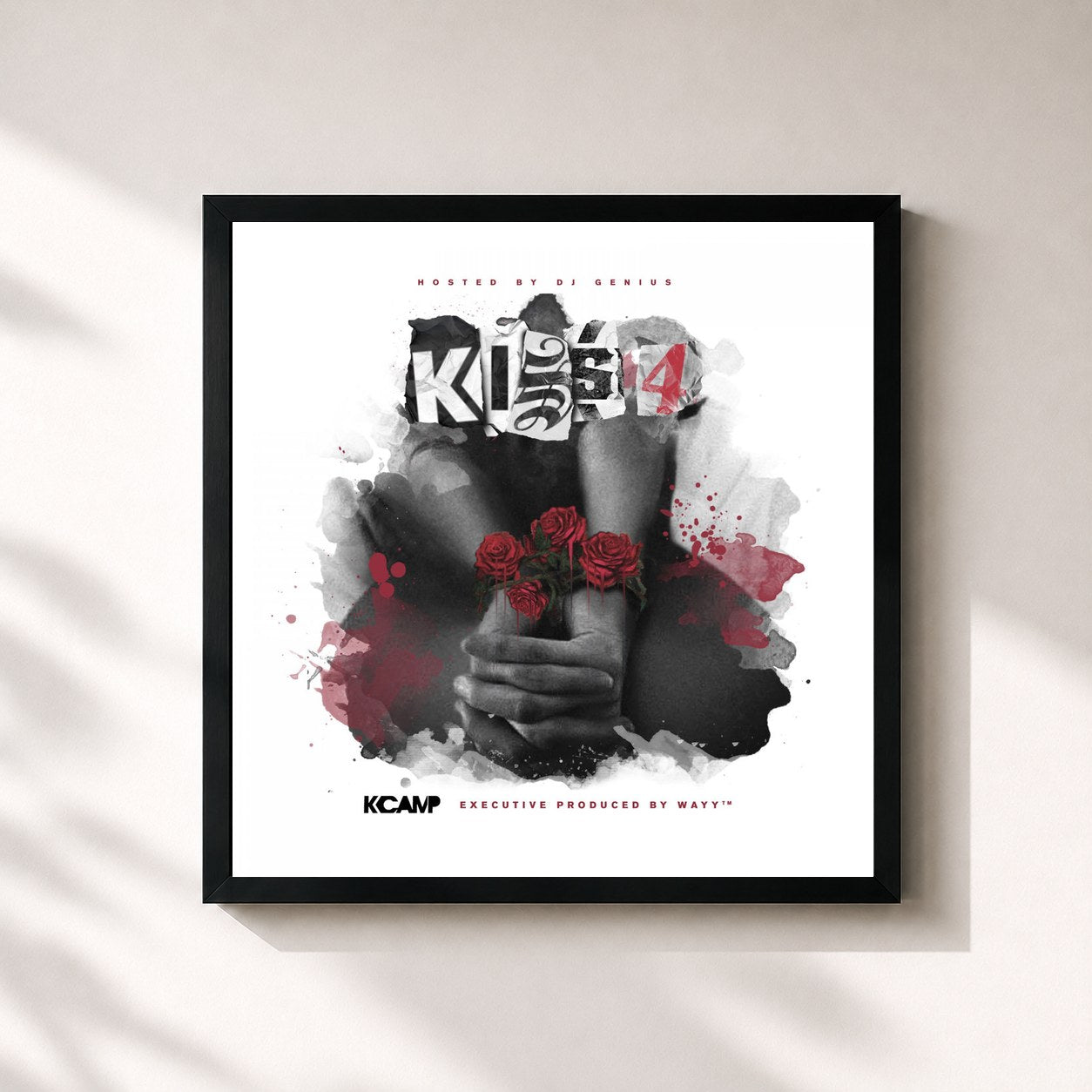 #noir Tableau carré de l'album Kiss 4 de K Camp, cadre noir 32x32 cm