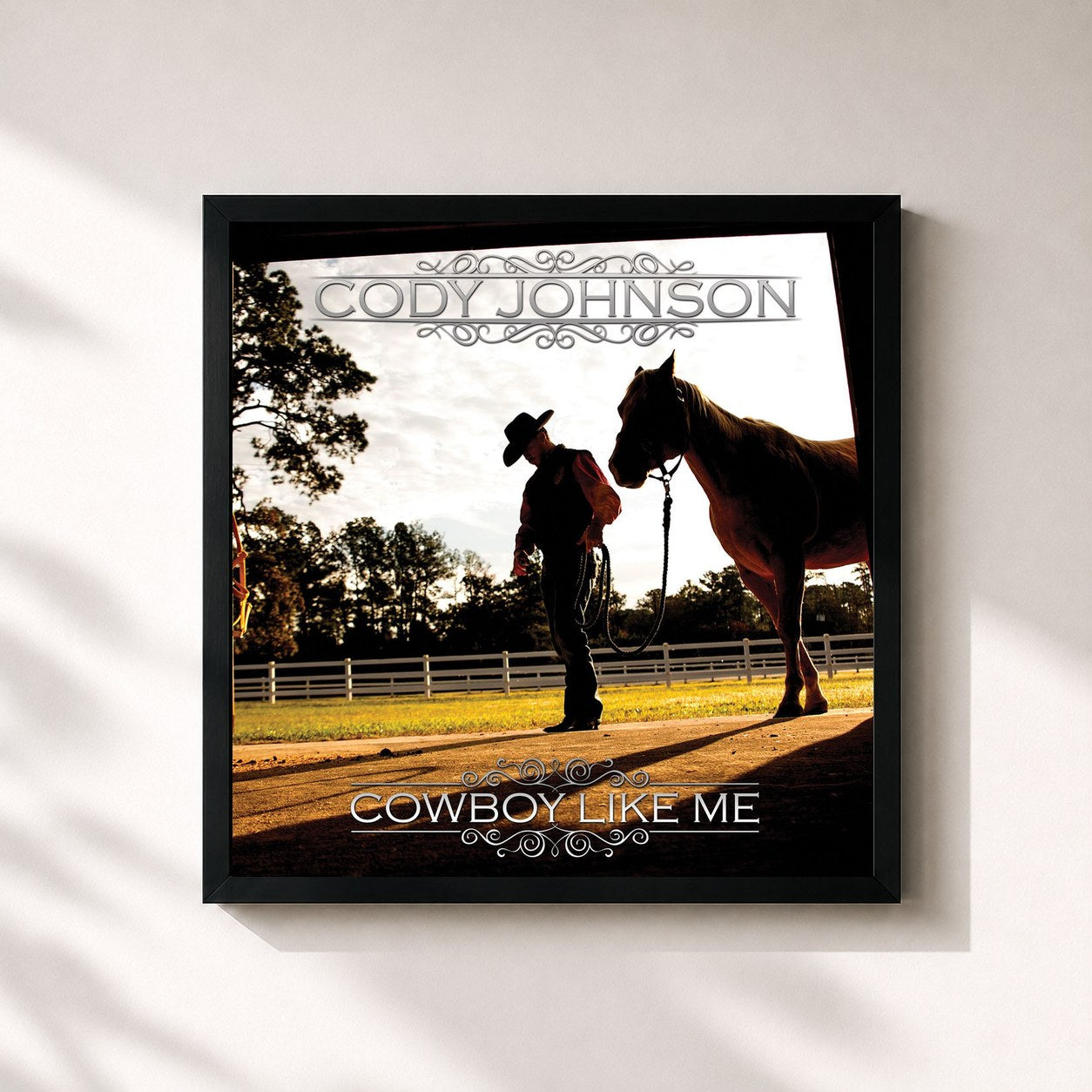 #noir Tableau carré de l'album Cowboy Like Me de Cody Johnson, cadre noir 32x32 cm