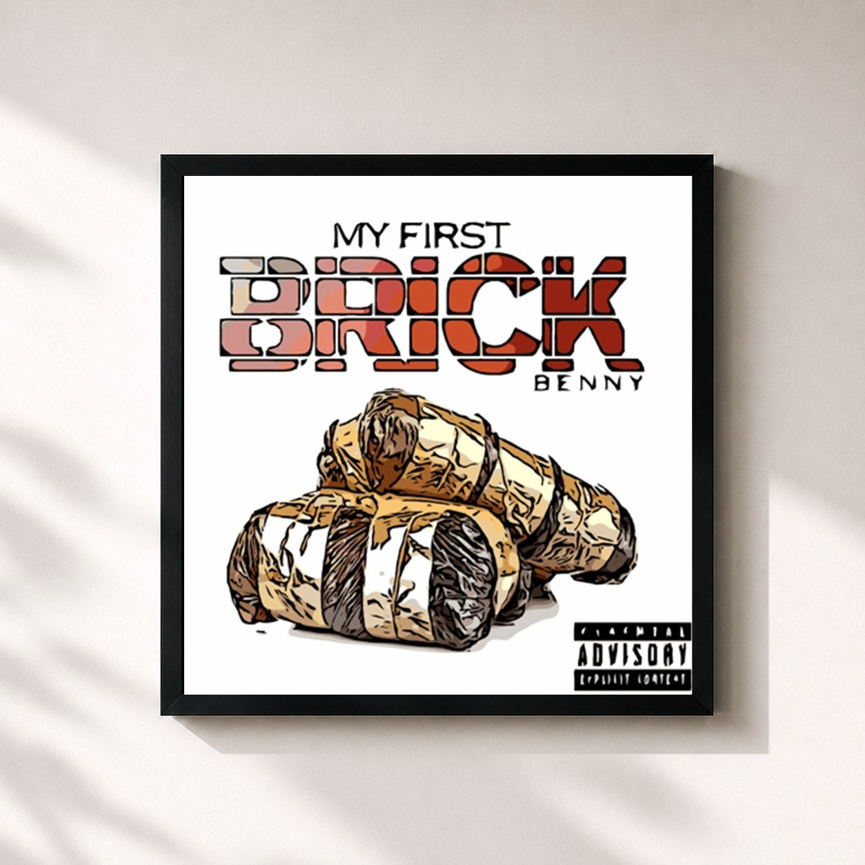#noir Tableau carré de l'album My First Brick de Benny The Butcher, cadre noir 32x32 cm