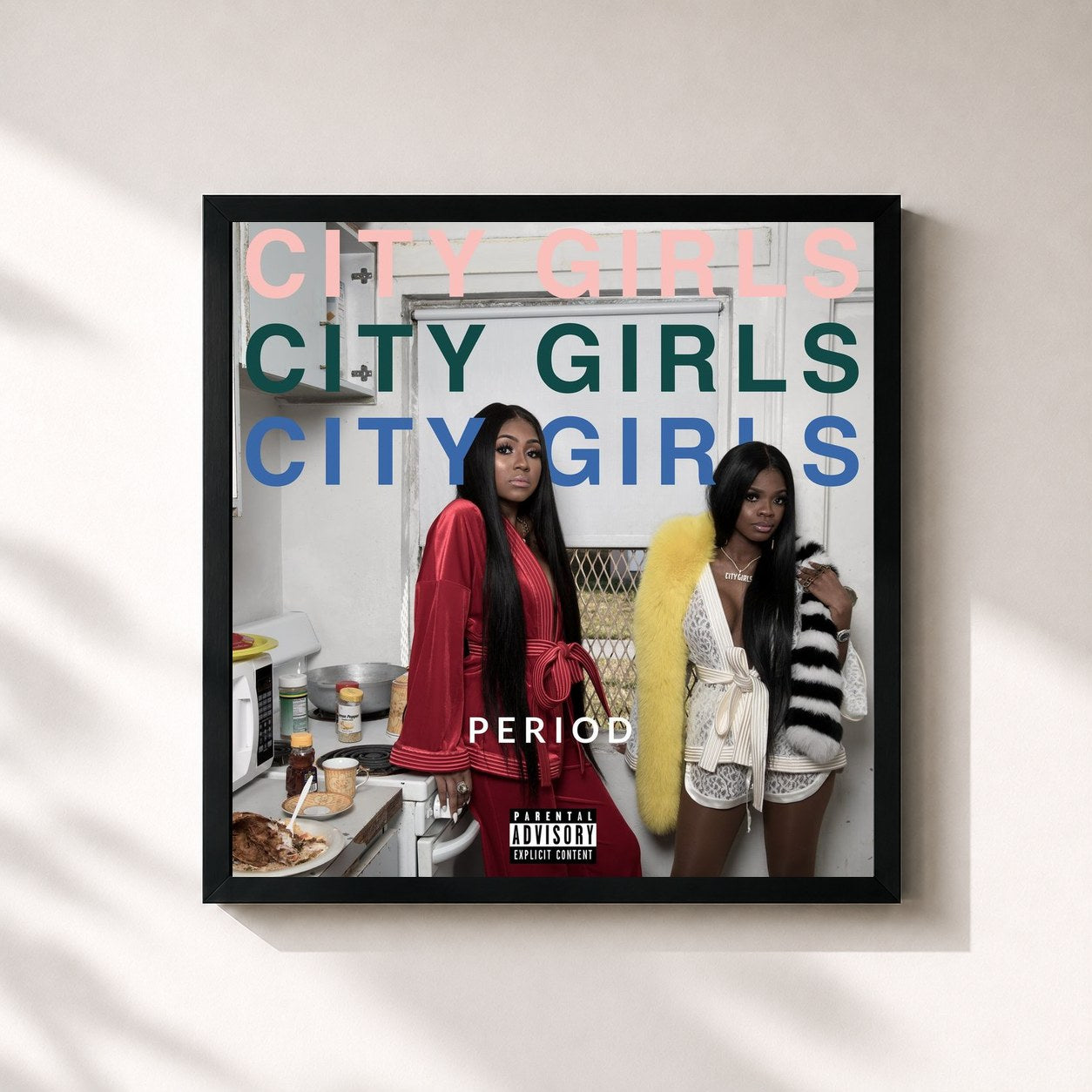#noir Tableau carré de l'album PERIOD de City Girls, cadre noir 32x32 cm