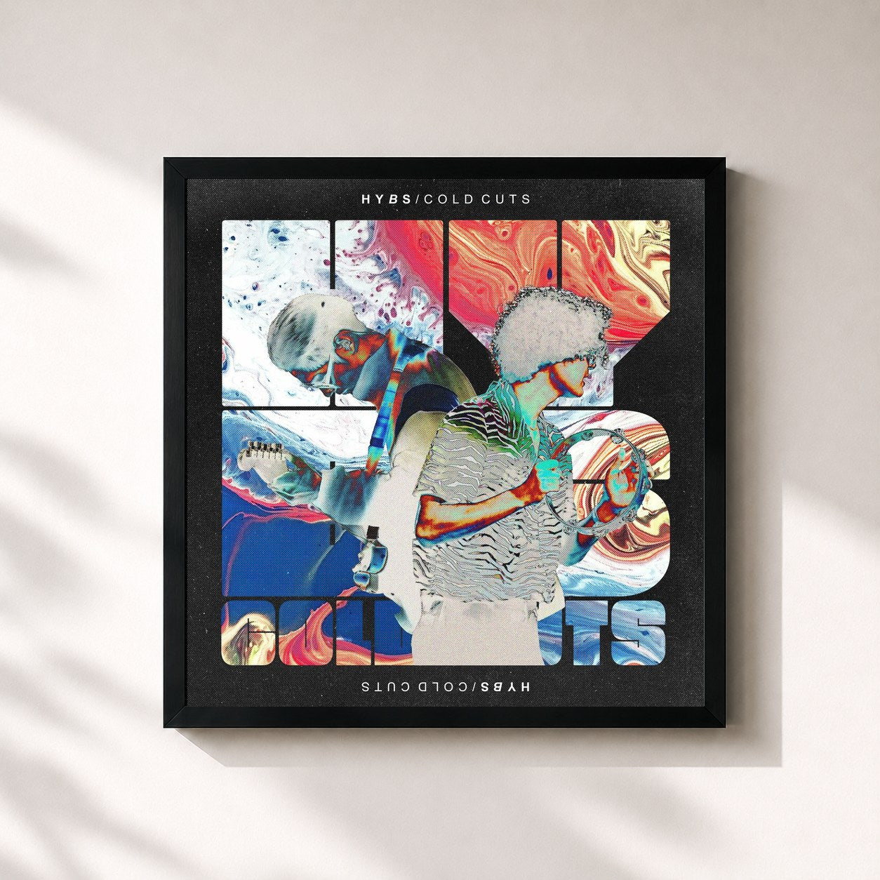 #noir Tableau carré de l'album COLDCUTS (Remix) de HYBS, cadre noir 32x32 cm