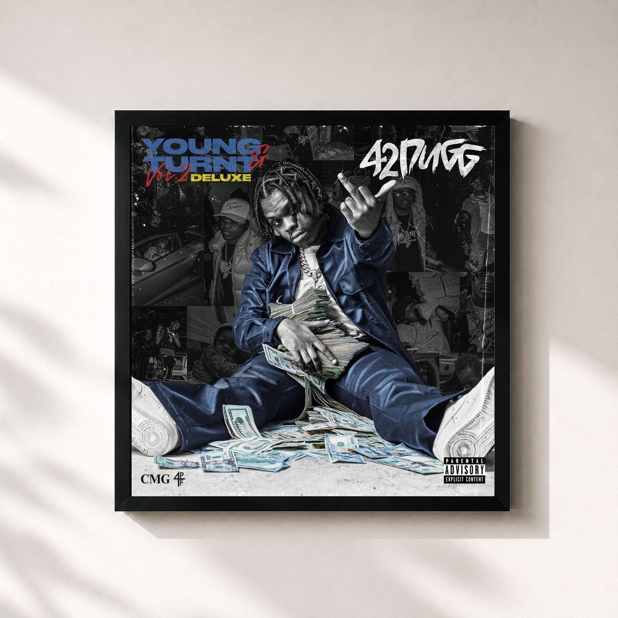 #noir Tableau carré de l'album Young & Turnt 2 (Deluxe) de 42 Dugg, cadre noir 32x32 cm