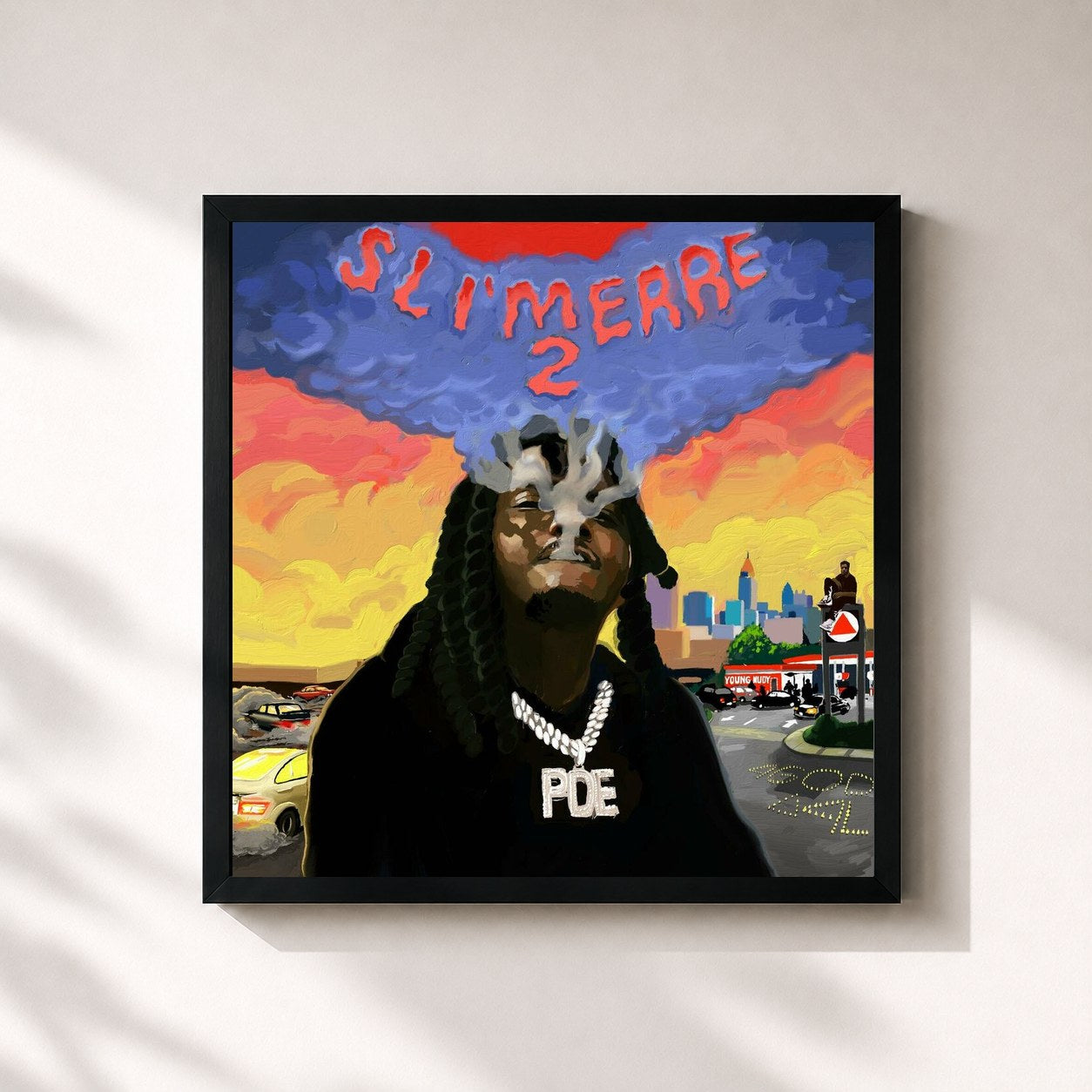 #noir Tableau carré de l'album Sli'merre 2 de Young Nudy, cadre noir 32x32 cm