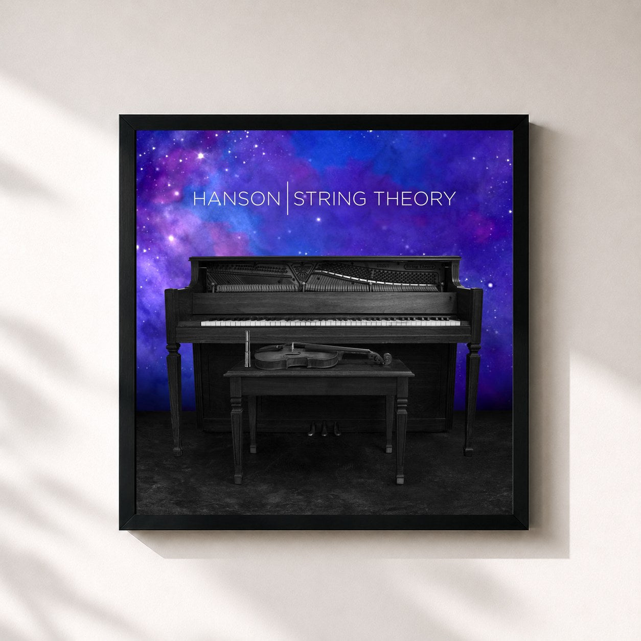#noir Tableau carré de l'album String Theory de Hanson, cadre noir 32x32 cm