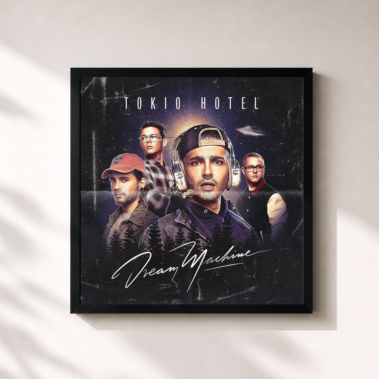 #noir Tableau carré de l'album Dream Machine de Tokio Hotel, cadre noir 32x32 cm