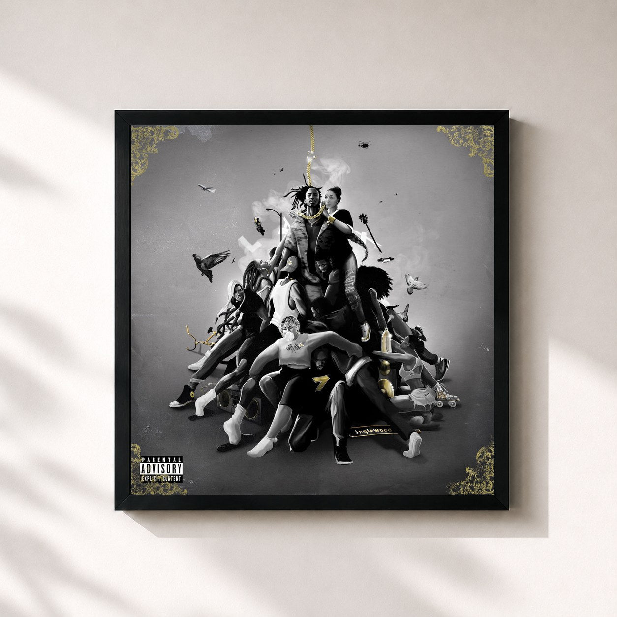 #noir Tableau carré de l'album War & Wonders de D Smoke, cadre noir 32x32 cm