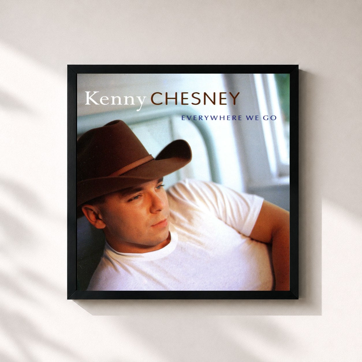 #noir Tableau carré de l'album Everywhere We Go de Kenny Chesney, cadre noir 32x32 cm