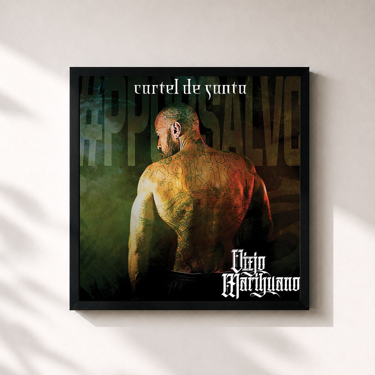 #noir Tableau carré de l'album Viejo Marihuano de Cartel De Santa, cadre noir 32x32 cm