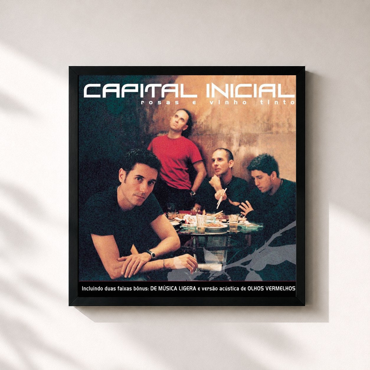 #noir Tableau carré de l'album Rosas E Vinho Tinto de Capital Inicial, cadre noir 32x32 cm