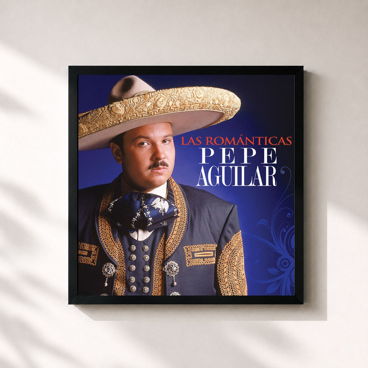 #noir Tableau carré de l'album Las Románticas de Pepe Aguilar, cadre noir 32x32 cm