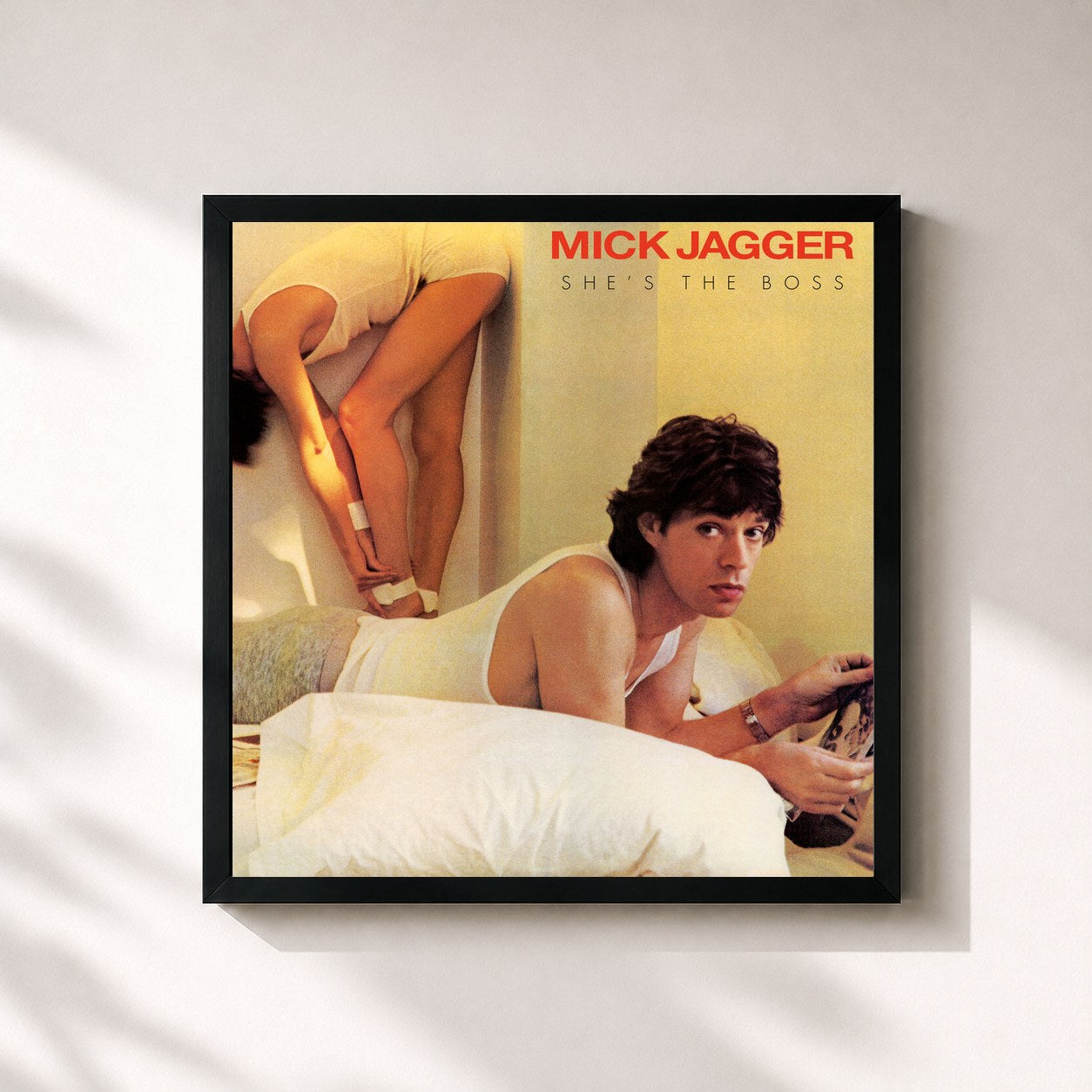 #noir Tableau carré de l'album She's The Boss de Mick Jagger, cadre noir 32x32 cm