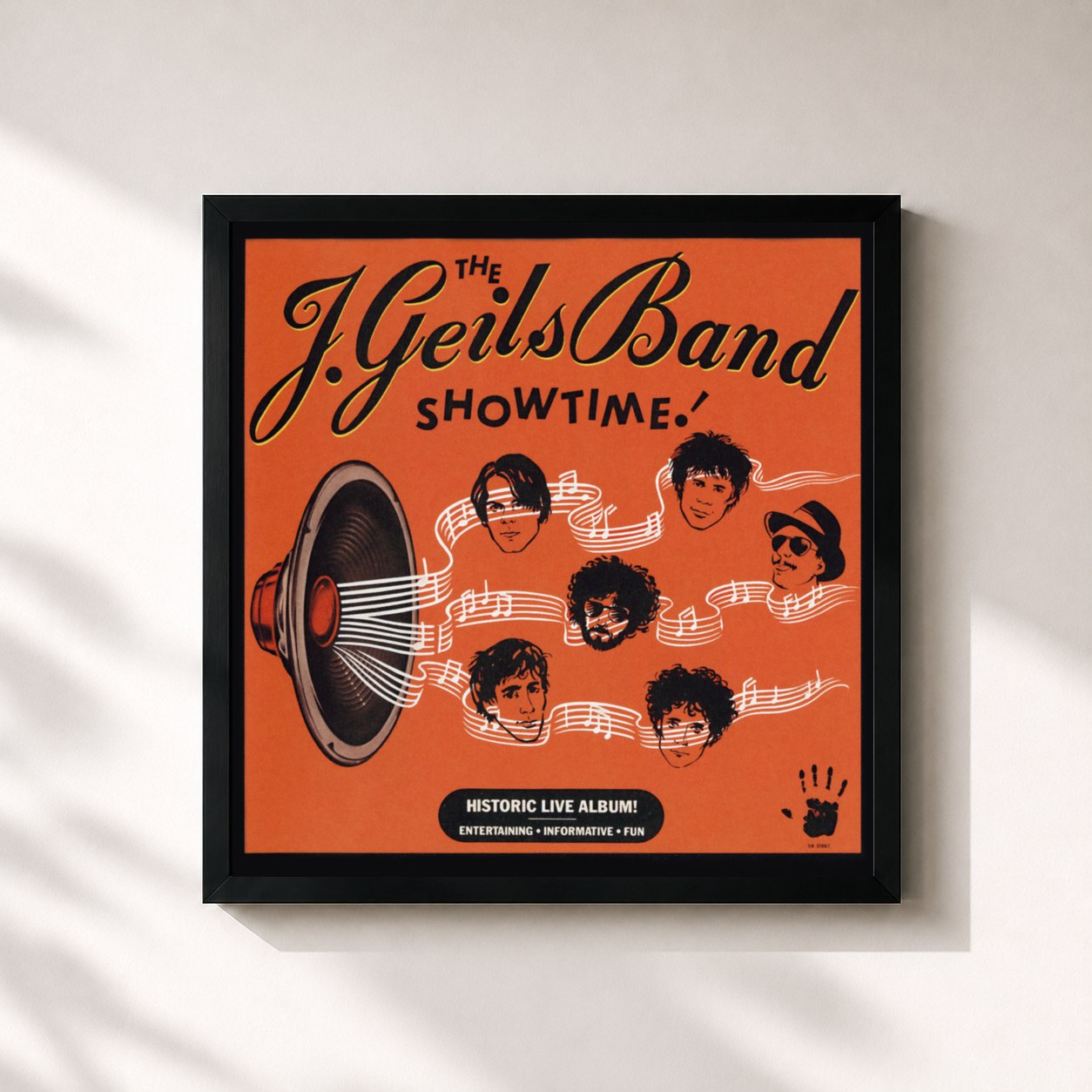 #noir Tableau carré de l'album Showtime! de The J. Geils Band, cadre noir 32x32 cm