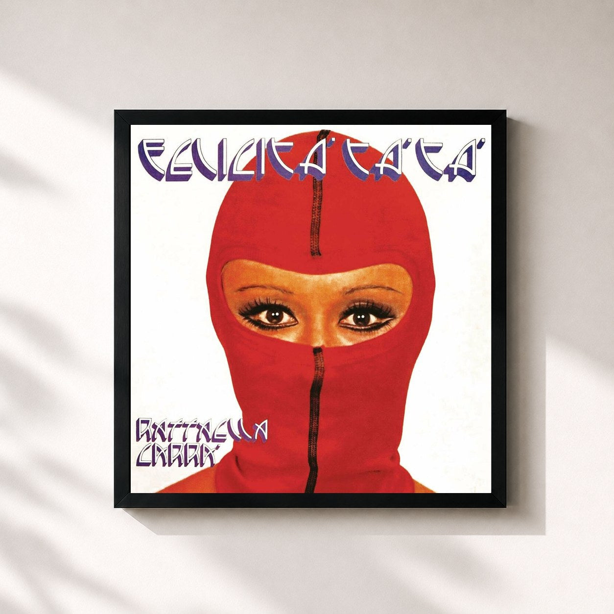 #noir Tableau carré de l'album Felicità Tà Tà de Raffaella Carrà, cadre noir 32x32 cm