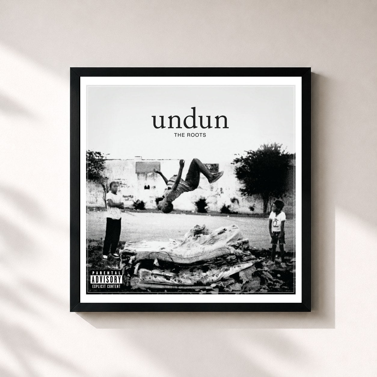 #noir Tableau carré de l'album Undun de The Roots, cadre noir 32x32 cm