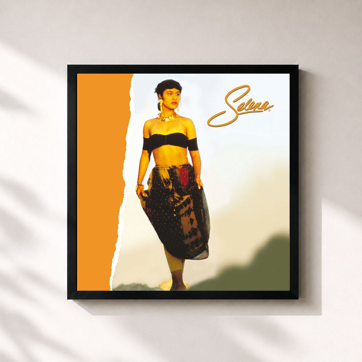 #noir Tableau carré de l'album Selena de Selena, cadre noir 32x32 cm