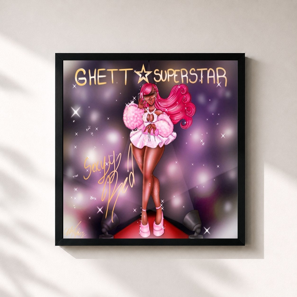 #noir Tableau carré de l'album Ghetto Superstar de Sexyy Red, cadre noir 32x32 cm