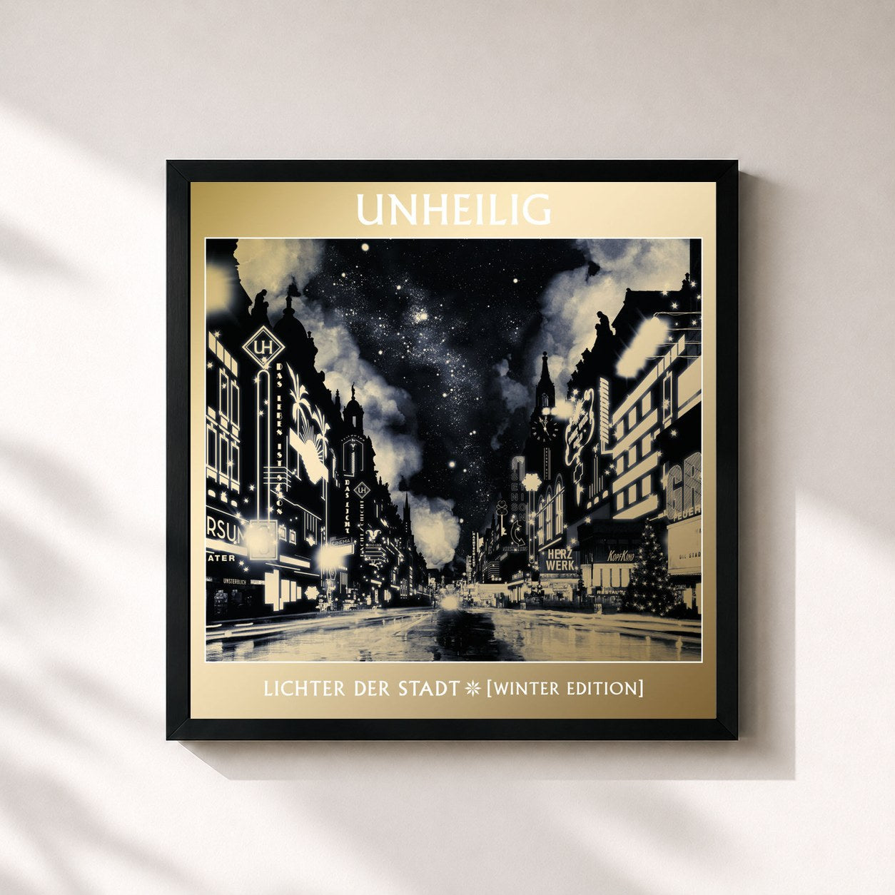 #noir Tableau carré de l'album Lichter der Stadt (Winter Edition) de Unheilig, cadre noir 32x32 cm