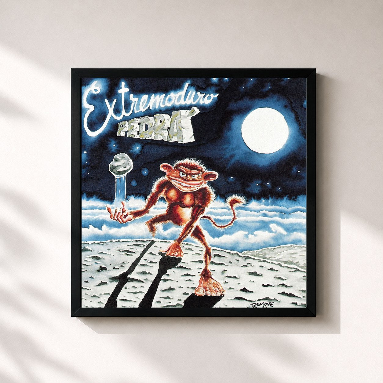 #noir Tableau carré de l'album Pedrá de Extremoduro, cadre noir 32x32 cm
