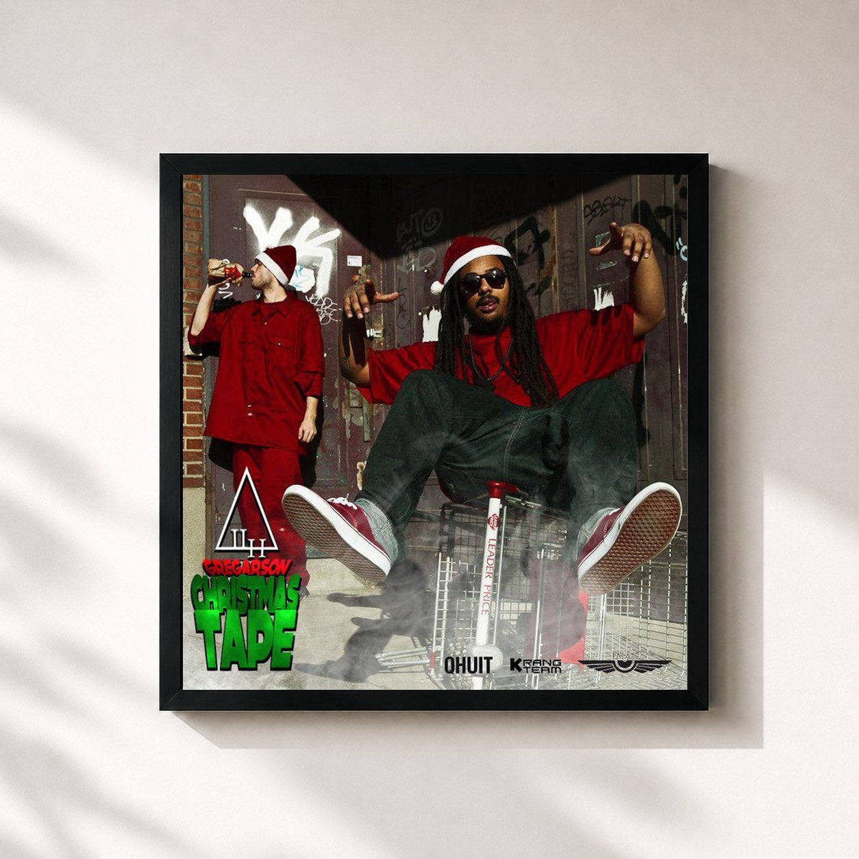 #noir Tableau carré de l'album Christmas Tape de A2H, cadre noir 32x32 cm