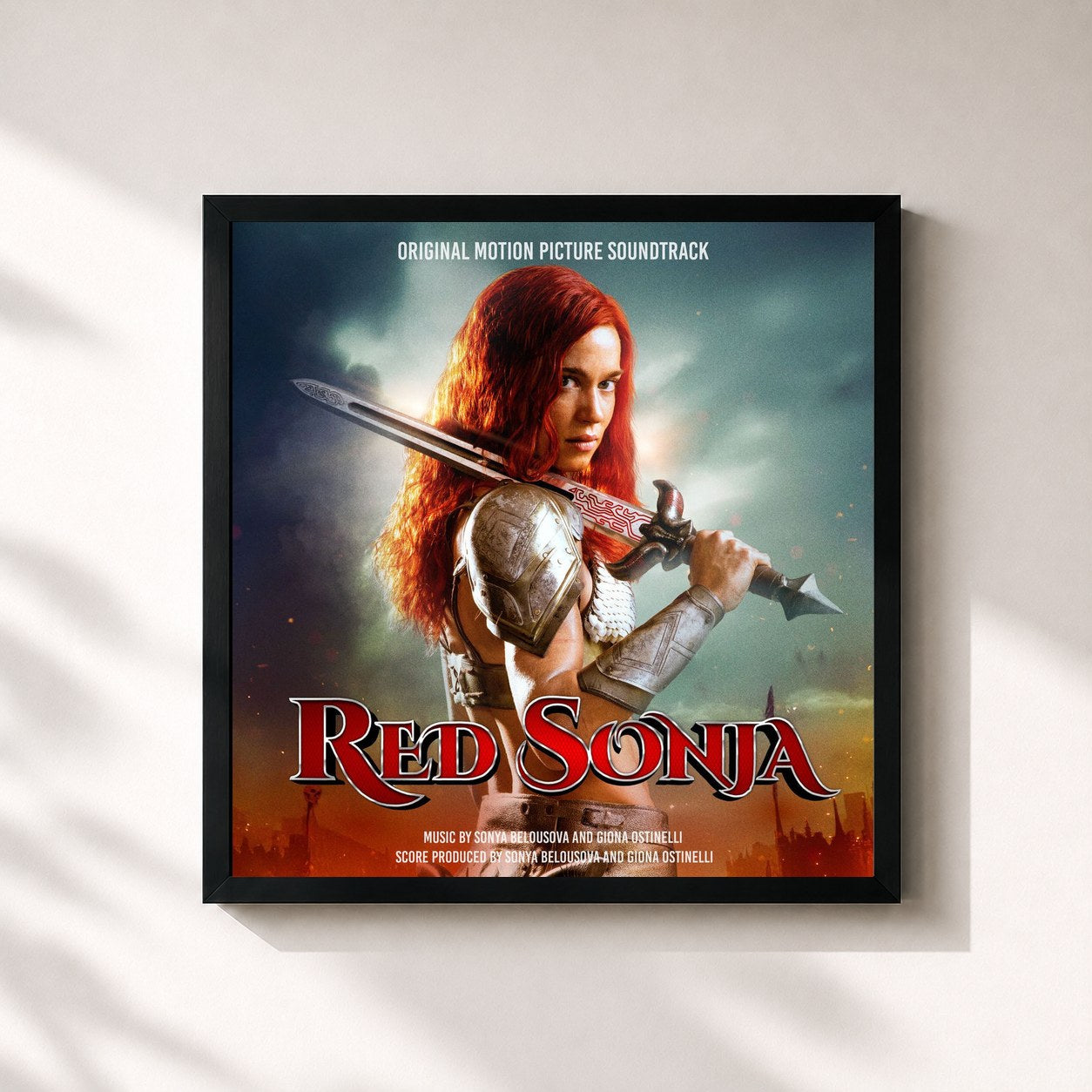 #noir Tableau carré de l'album Red Sonja (Original Motion Picture Soundtrack) de Sonya Belousova, cadre noir 32x32 cm