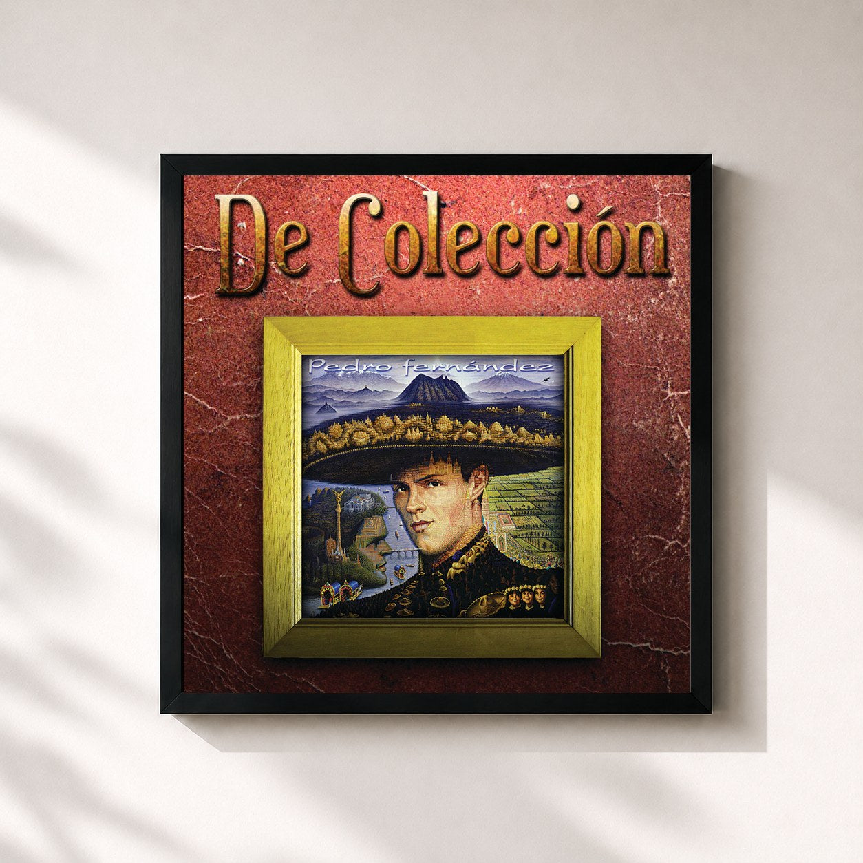#noir Tableau carré de l'album De Corazón (De Colección 2) de Pedro Fernández, cadre noir 32x32 cm