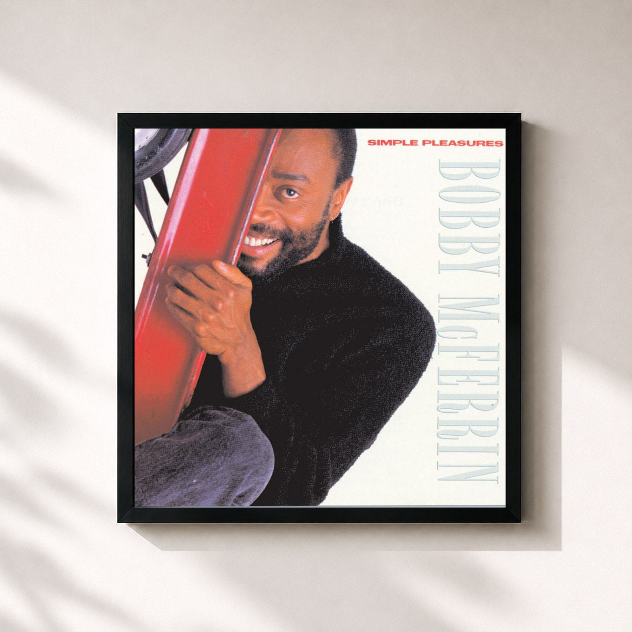 #noir Tableau carré de l'album Simple Pleasures de Bobby McFerrin, cadre noir 32x32 cm