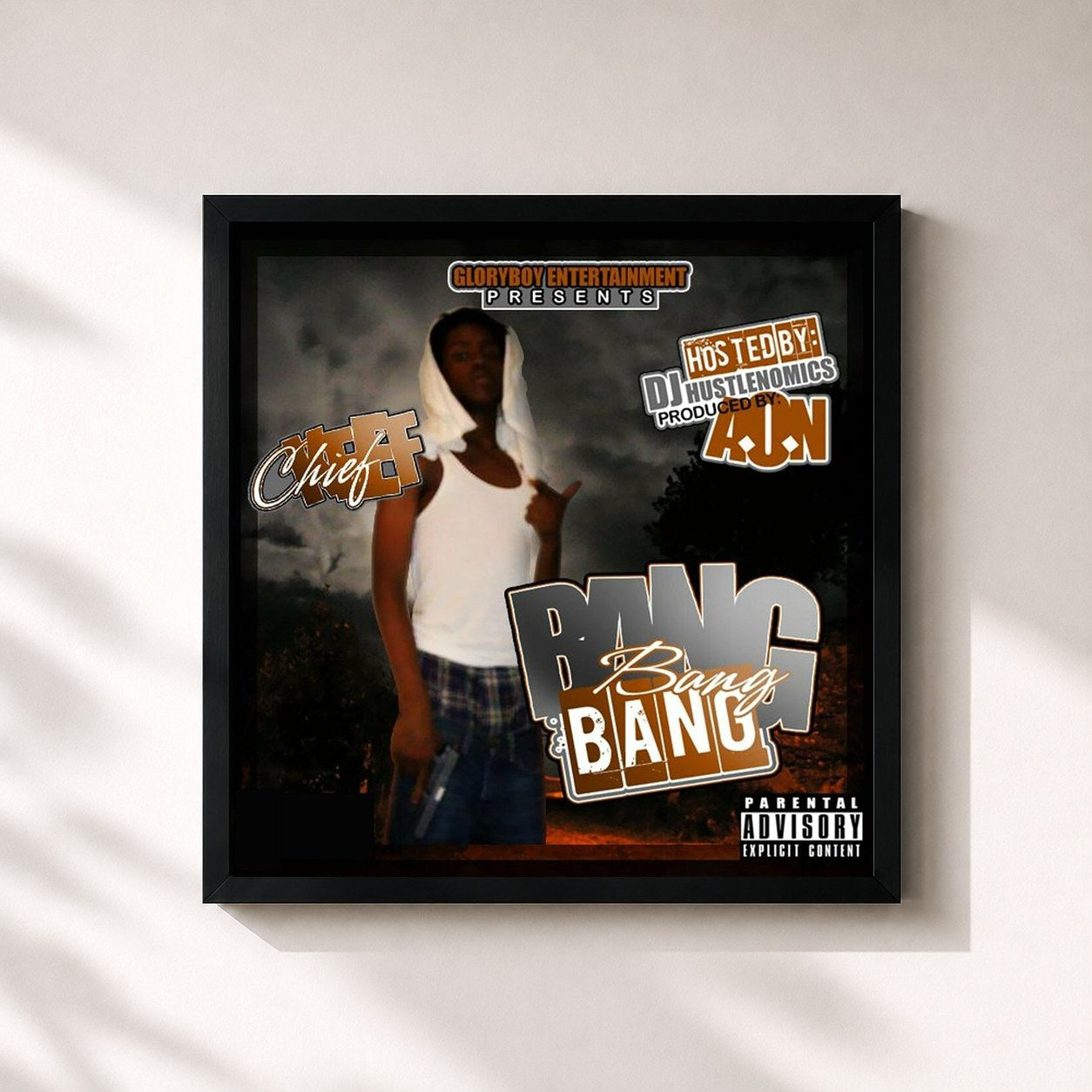 #noir Tableau carré de l'album Bang (10th Anniversary Edition) de Chief Keef, cadre noir 32x32 cm