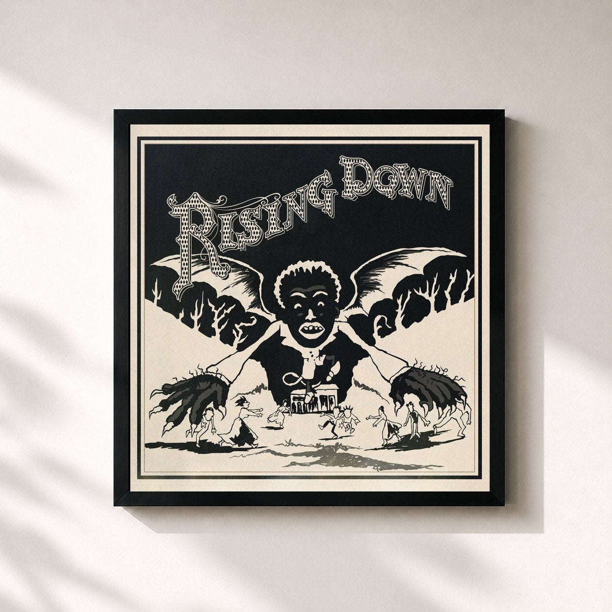 #noir Tableau carré de l'album Rising Down de The Roots, cadre noir 32x32 cm
