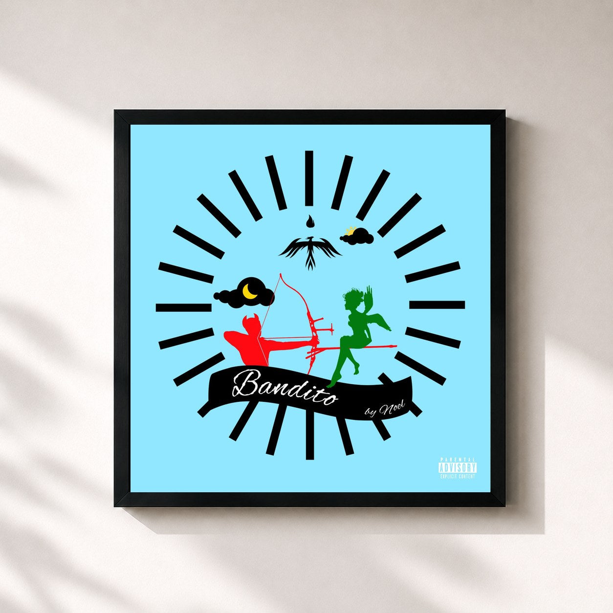 #noir Tableau carré de l'album Bandito de Noel, cadre noir 32x32 cm