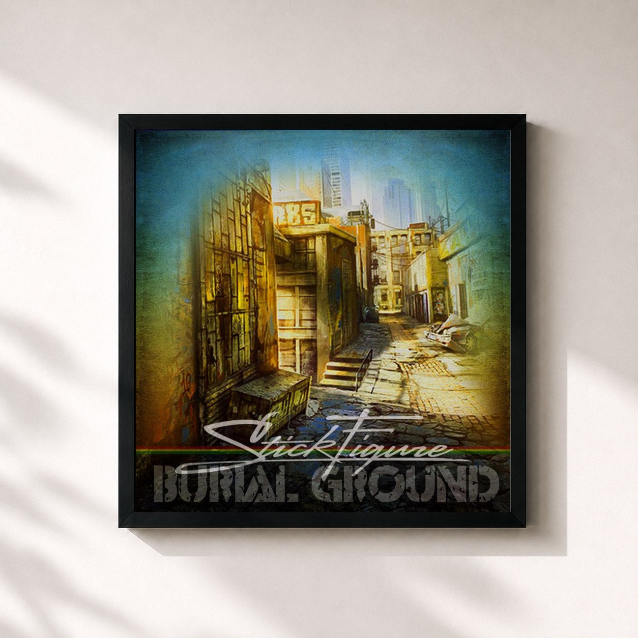 #noir Tableau carré de l'album Burial Ground de Stick Figure, cadre noir 32x32 cm
