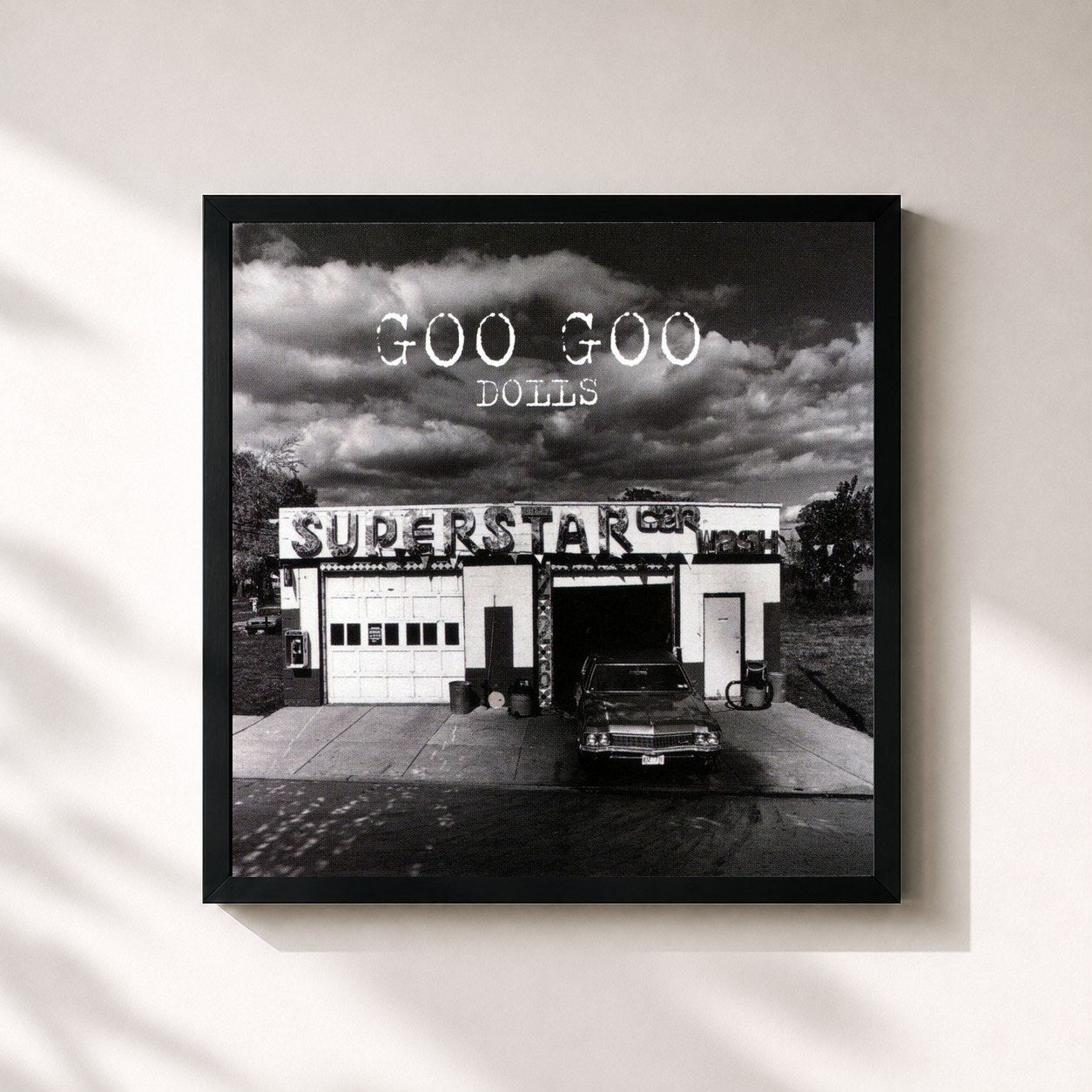 #noir Tableau carré de l'album Superstar Car Wash de The Goo Goo Dolls, cadre noir 32x32 cm