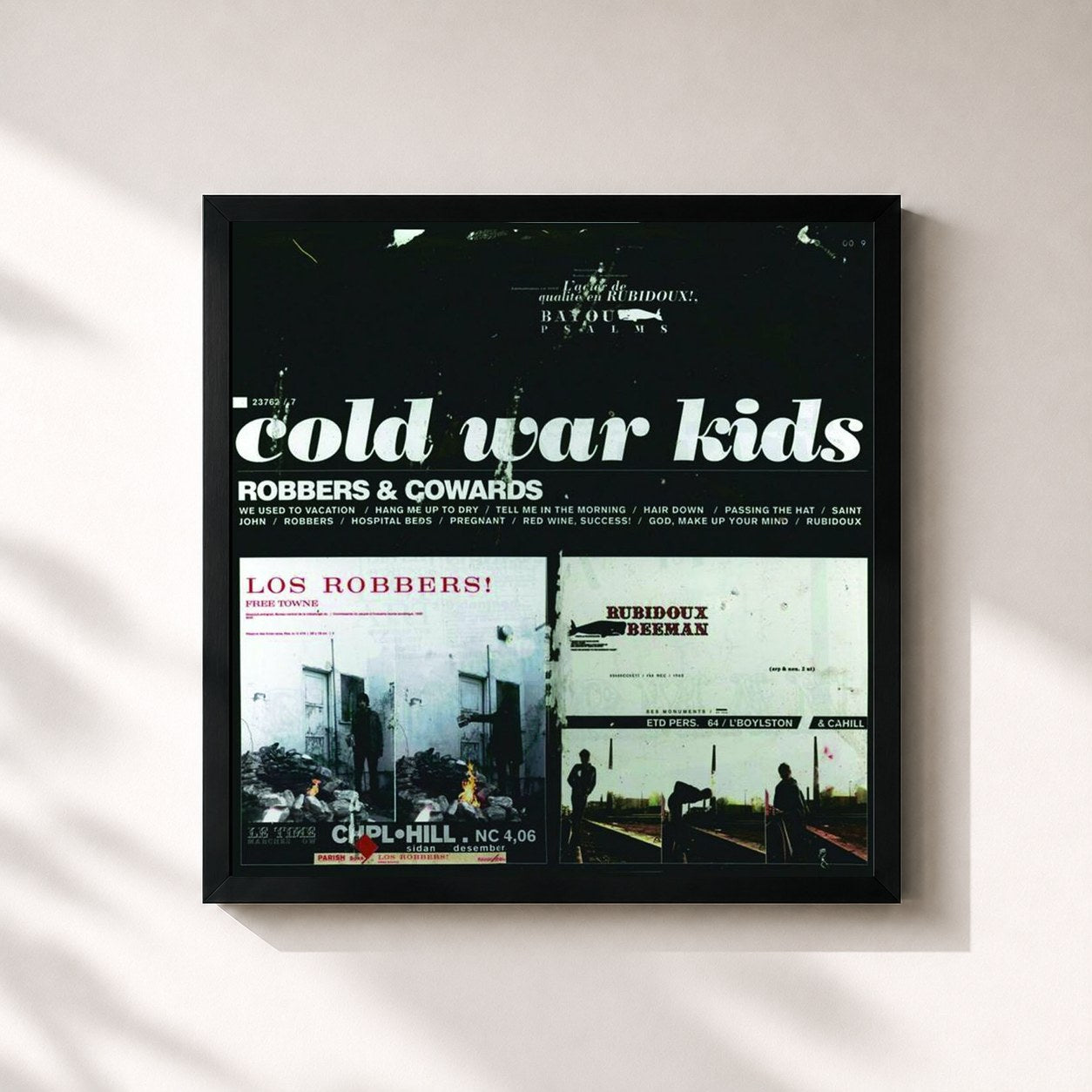 #noir Tableau carré de l'album Robbers & Cowards de Cold War Kids, cadre noir 32x32 cm