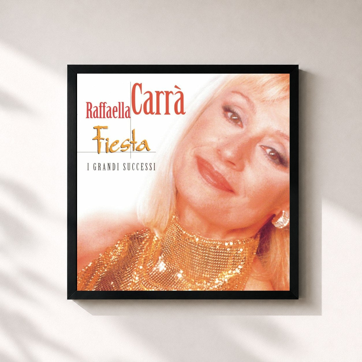 #noir Tableau carré de l'album Fiesta de Raffaella Carrà, cadre noir 32x32 cm