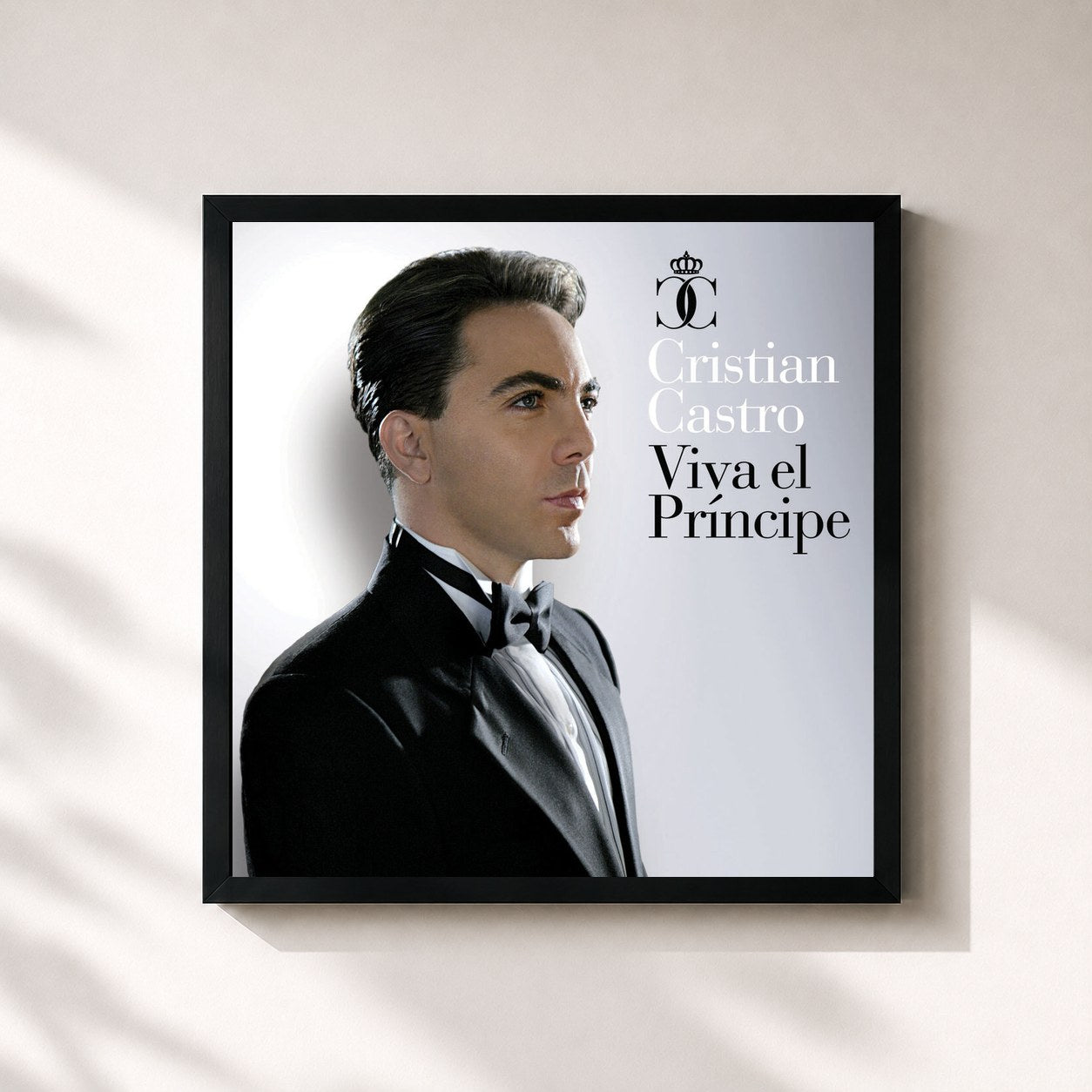 #noir Tableau carré de l'album Viva El Príncipe de Cristian Castro, cadre noir 32x32 cm